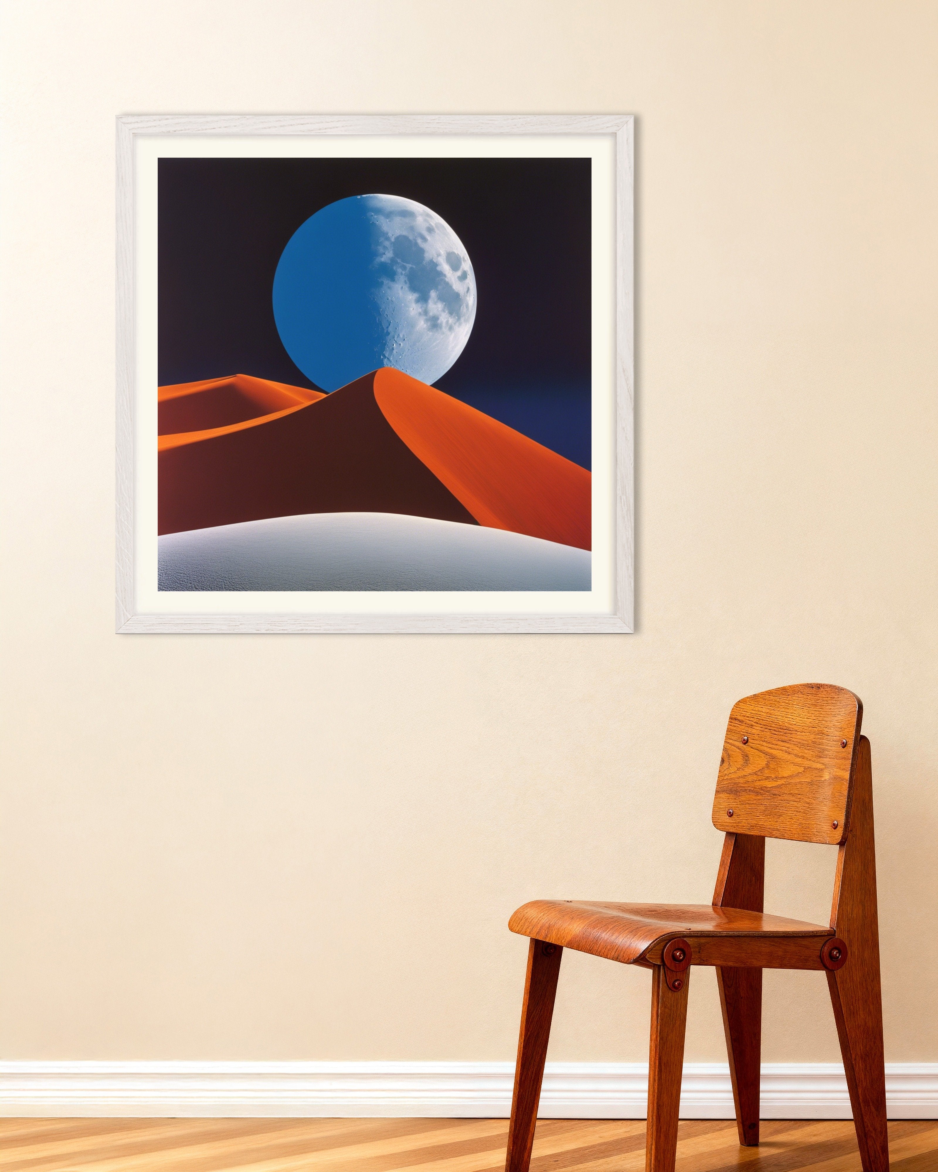 Poster of Colorful and abstract images, capturing geometric compositions in landscapes, Moon - Poster, with white wooden frame