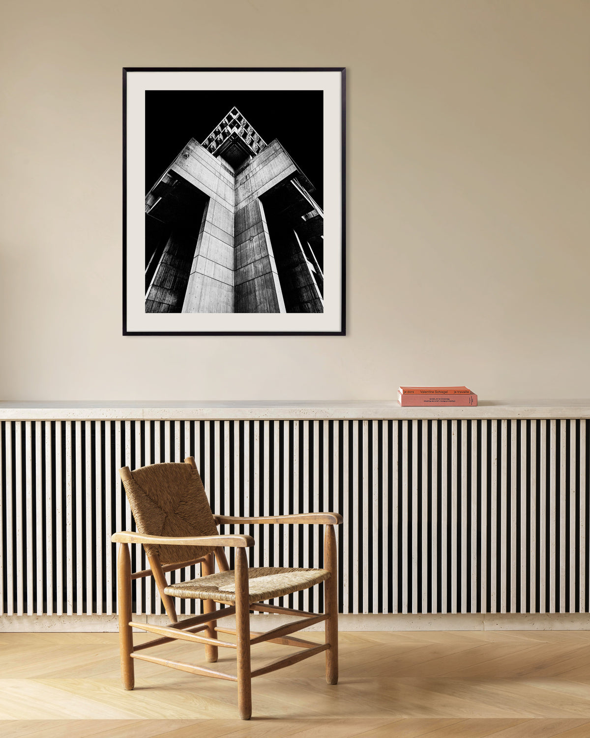 Poster of Concrete Cross Tower at Night, with metal frame