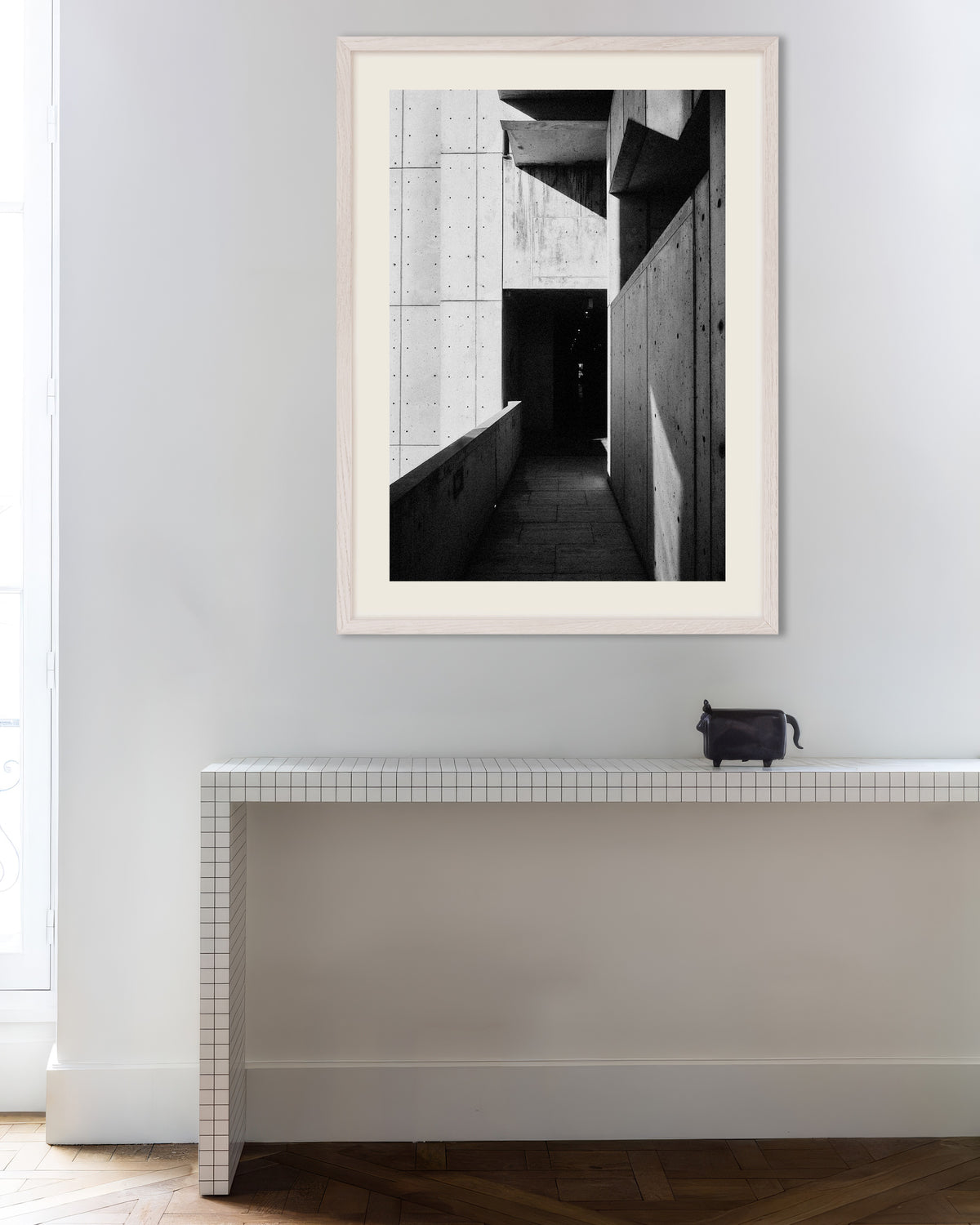 Poster of Concrete Passage in Sun and Shade, with white wooden frame