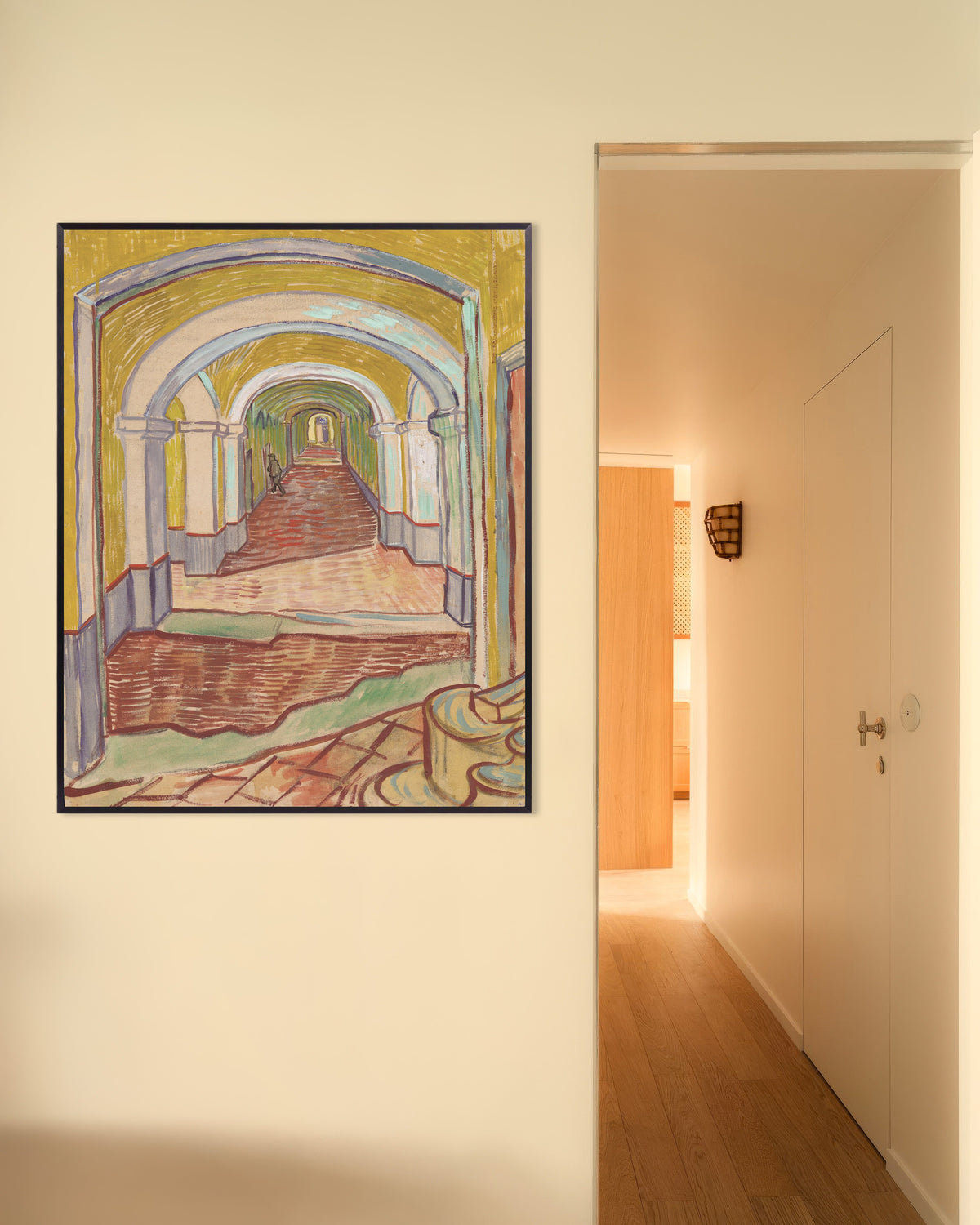Poster of Corridor in the Asylum (1889) by Vincent van Gogh, with metal frame