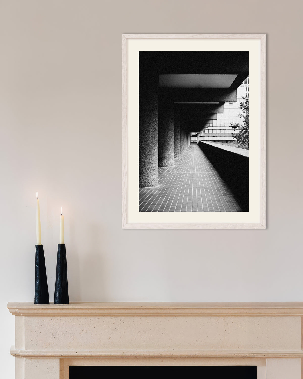 Poster of Covered Walkway With Rough Pillars, with white wooden frame