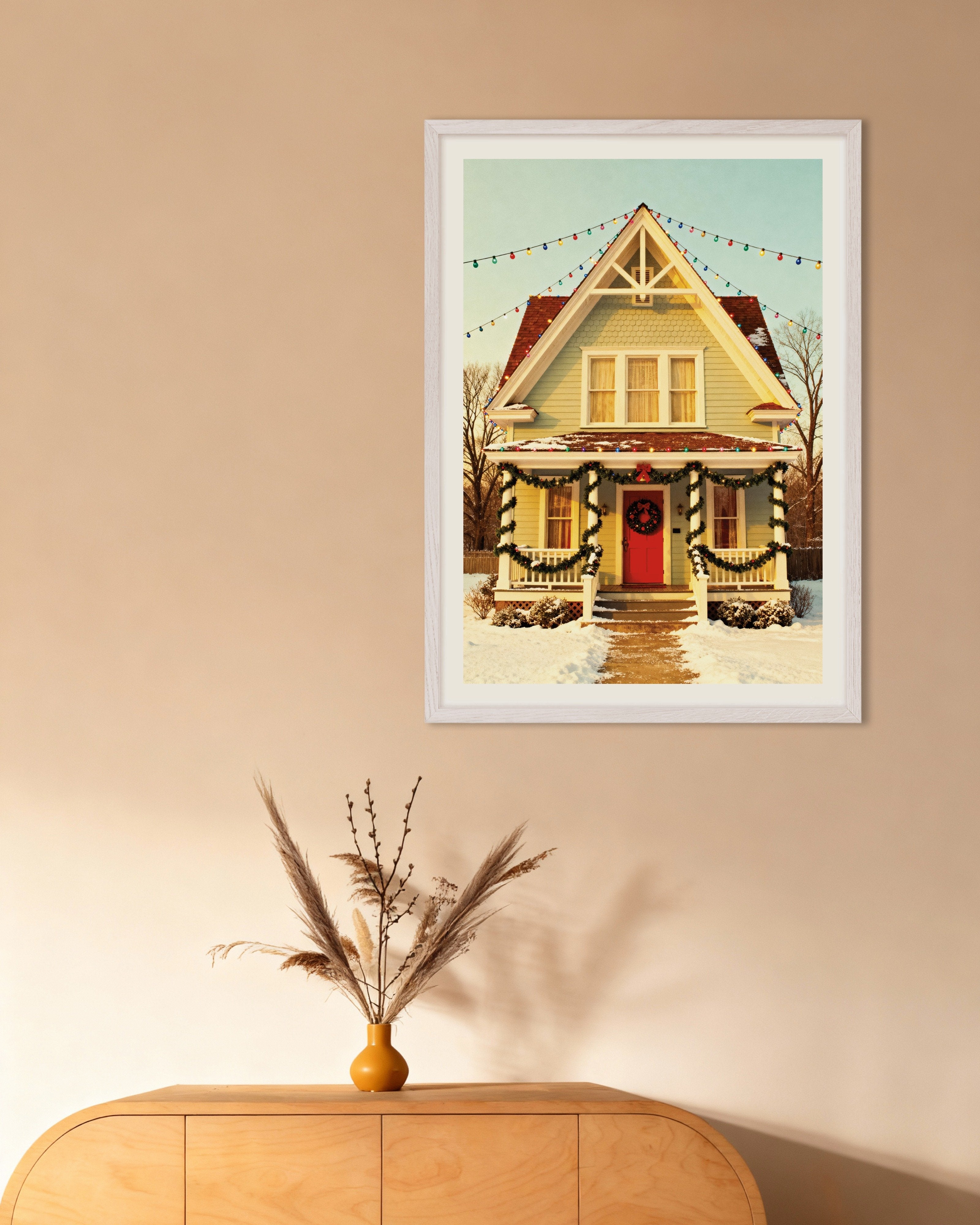 Poster of Cozy Christmas house poster, with white wooden frame