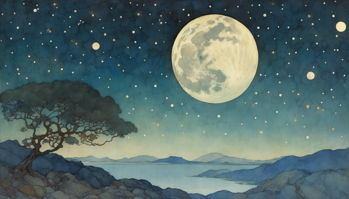 Captivating artwork, Moon beneath a starlit night sky – Print