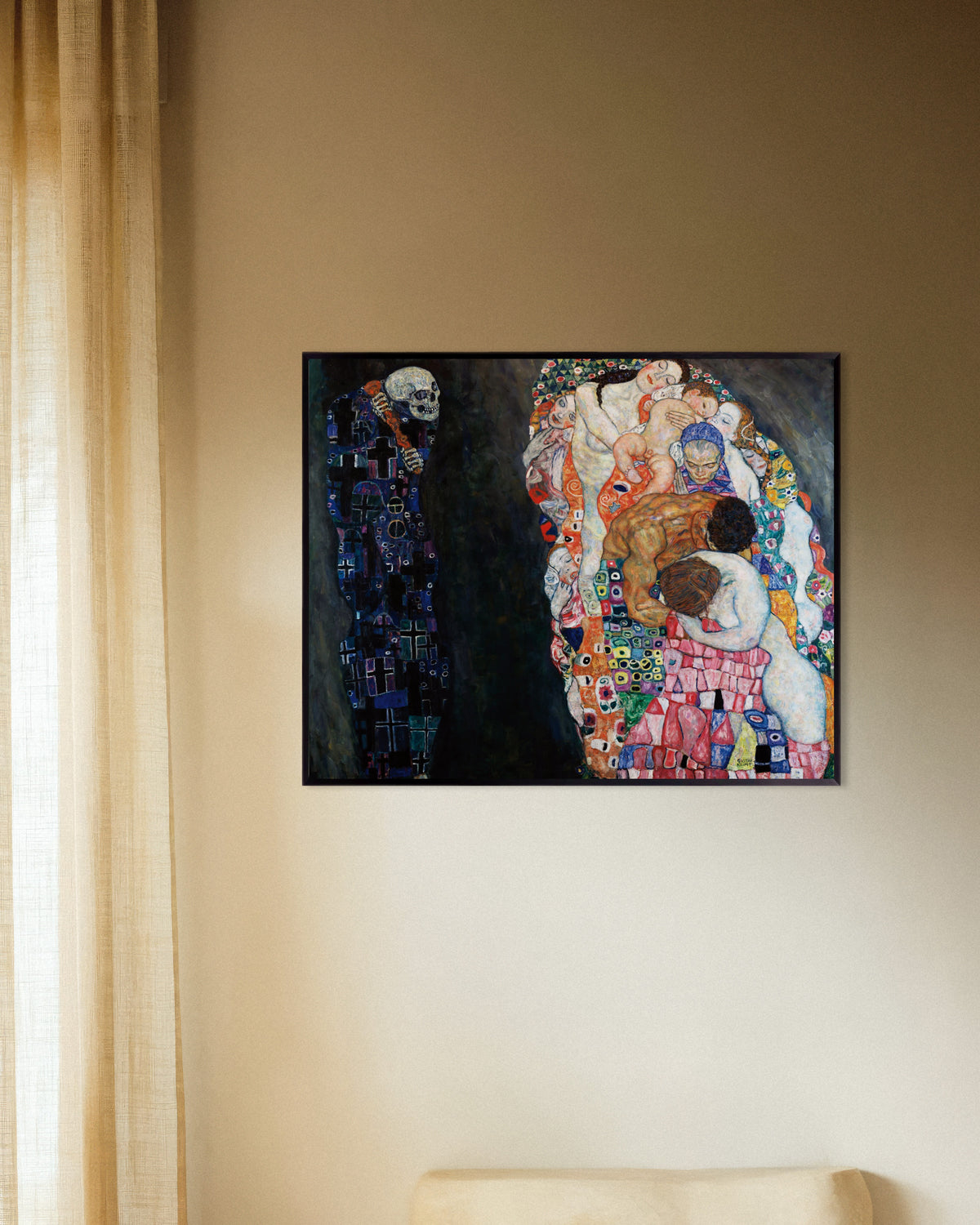 Poster of Death and Life (1910–1915) by Gustav Klimt, with metal frame