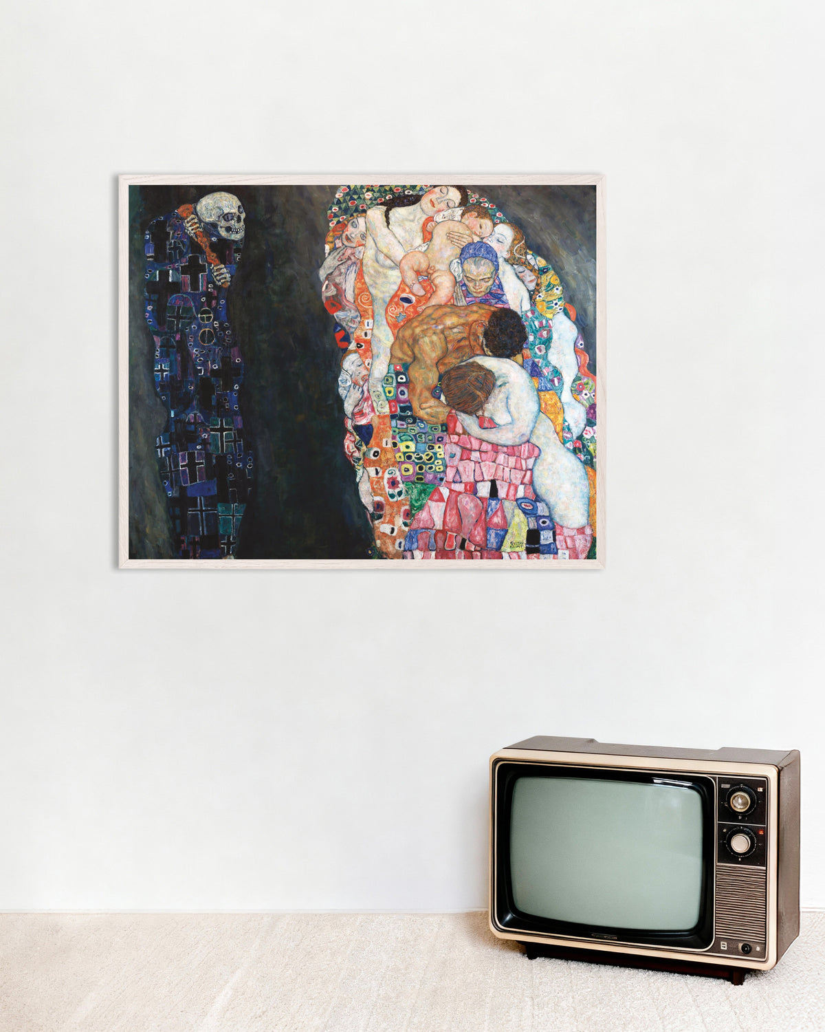 Poster of Death and Life (1910–1915) by Gustav Klimt, with white wooden frame