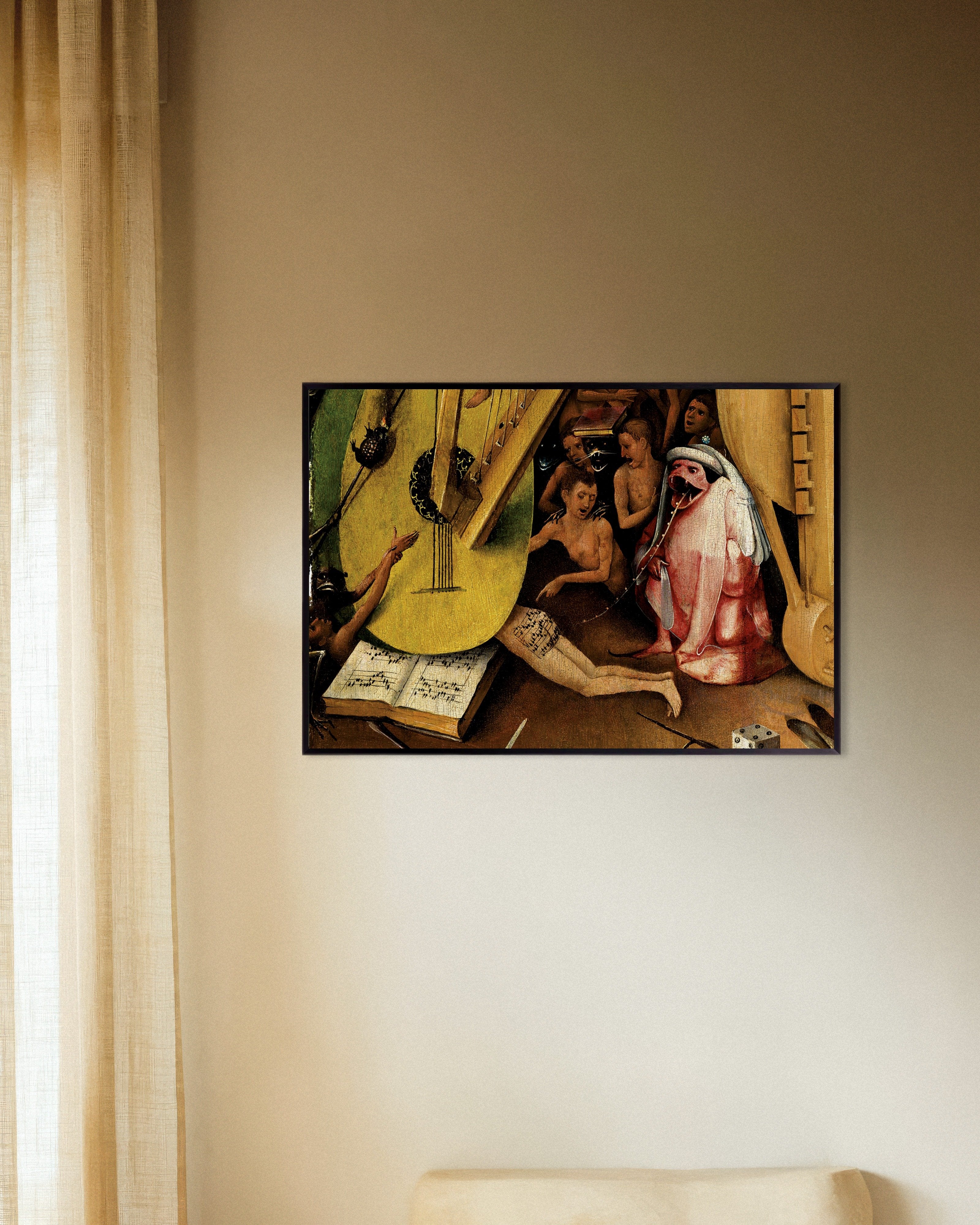 Poster of Detail from The Garden of Earthly Delights: the butt music of hell, with metal frame