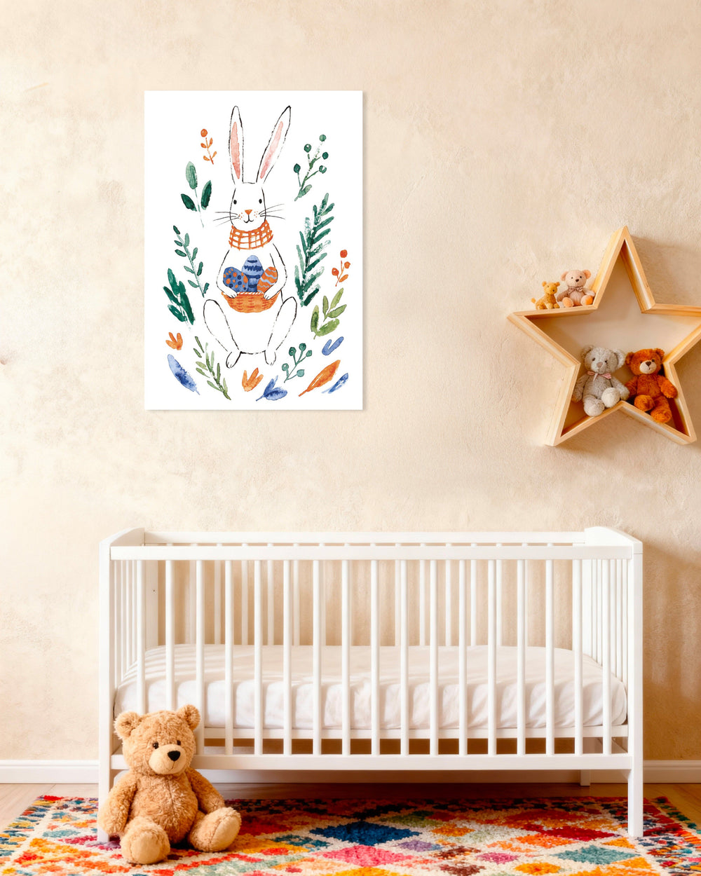 Easter Bunny with Eggs Watercolour Poster | Posterscape.co.uk