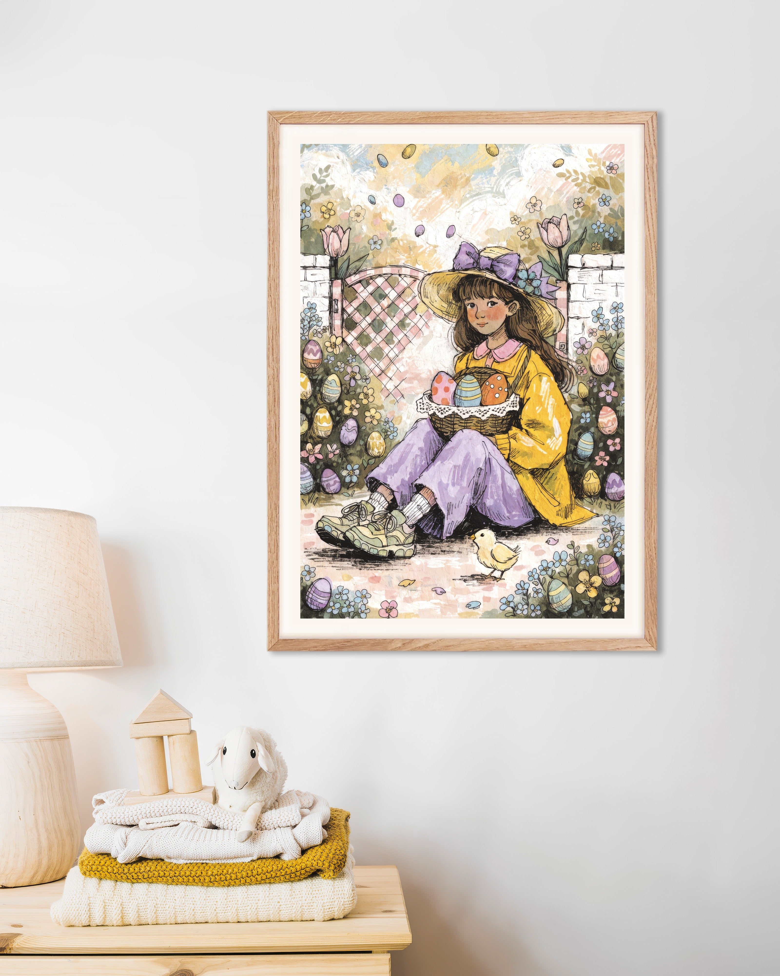Poster of Easter Garden Girl Poster, with natural wooden frame