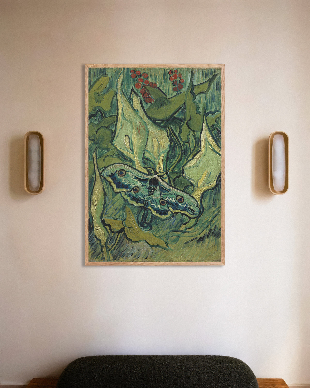 Poster of Emperor Moth (1889) by Vincent van Gogh, with natural wooden frame