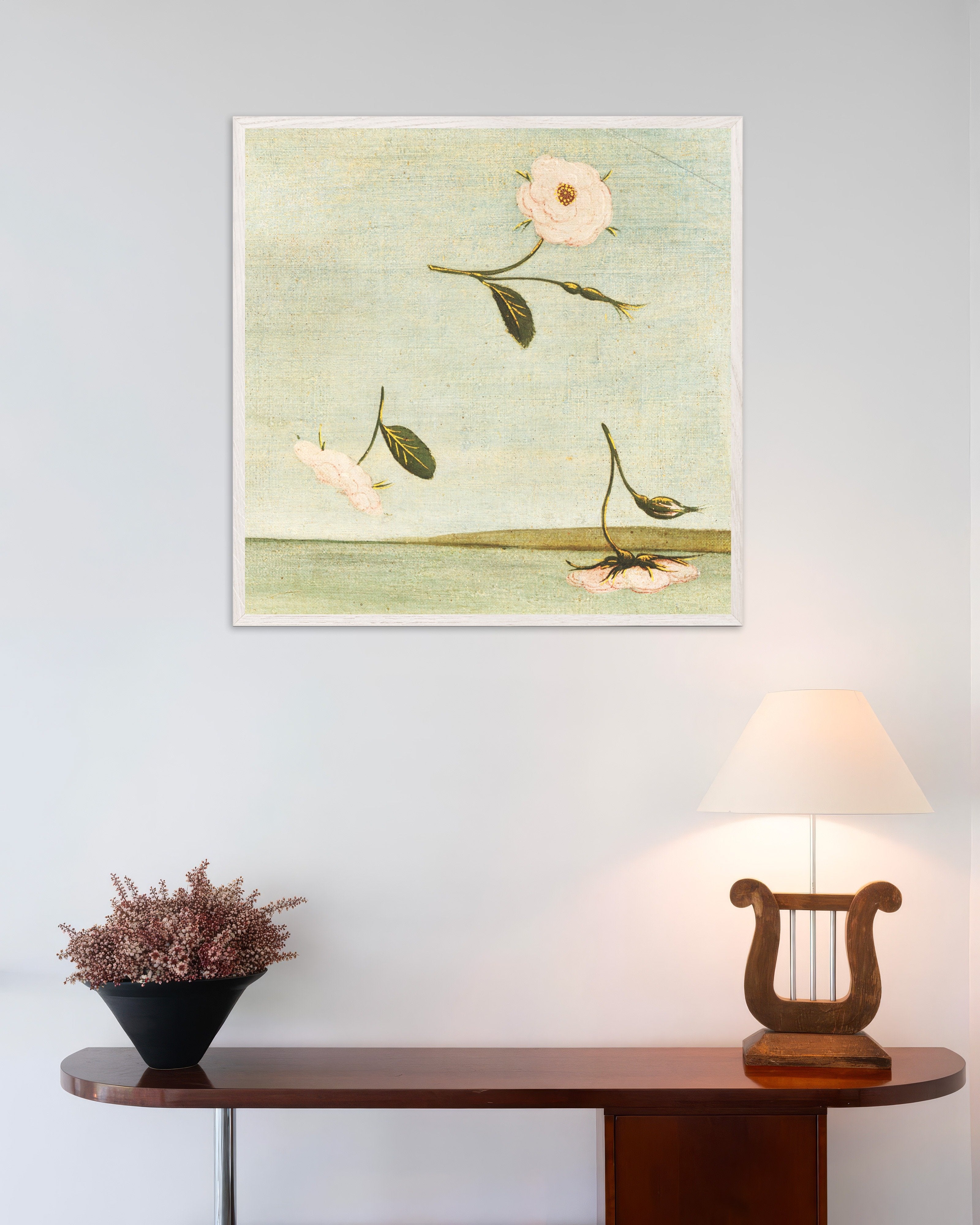 Poster of Falling Flowers from Botticelli’s Venus Poster, with white wooden frame