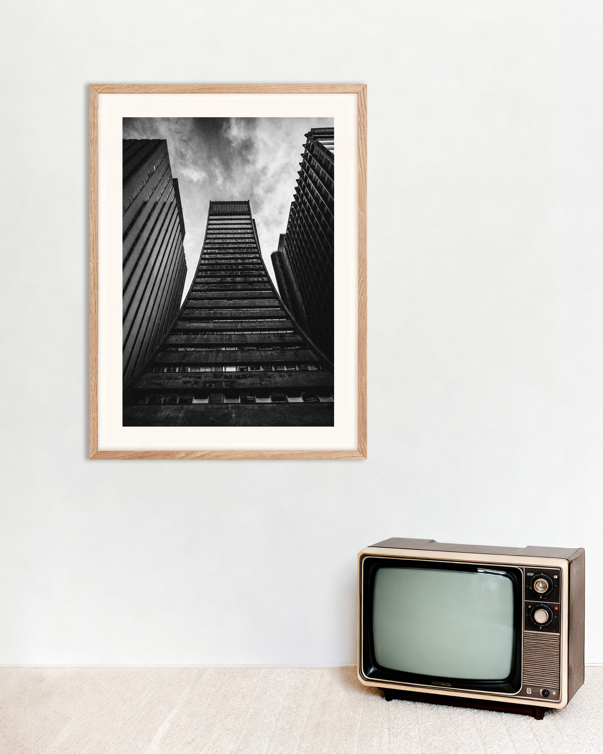 Poster of Flared Tower Between Giants, with natural wooden frame