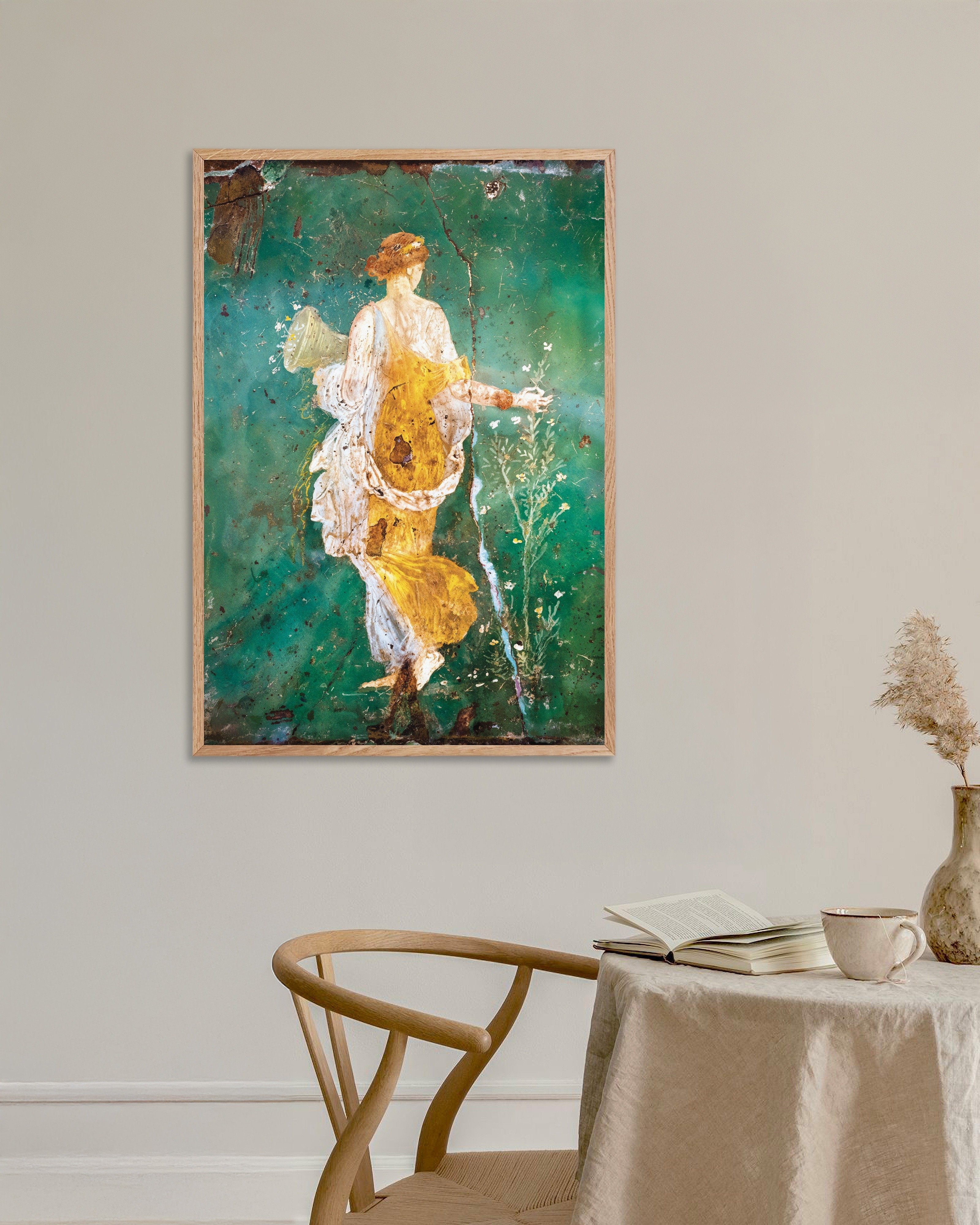 Poster of Flora Wall Fresco – Stabiae - Ancient Roman Painting Poster, with natural wooden frame