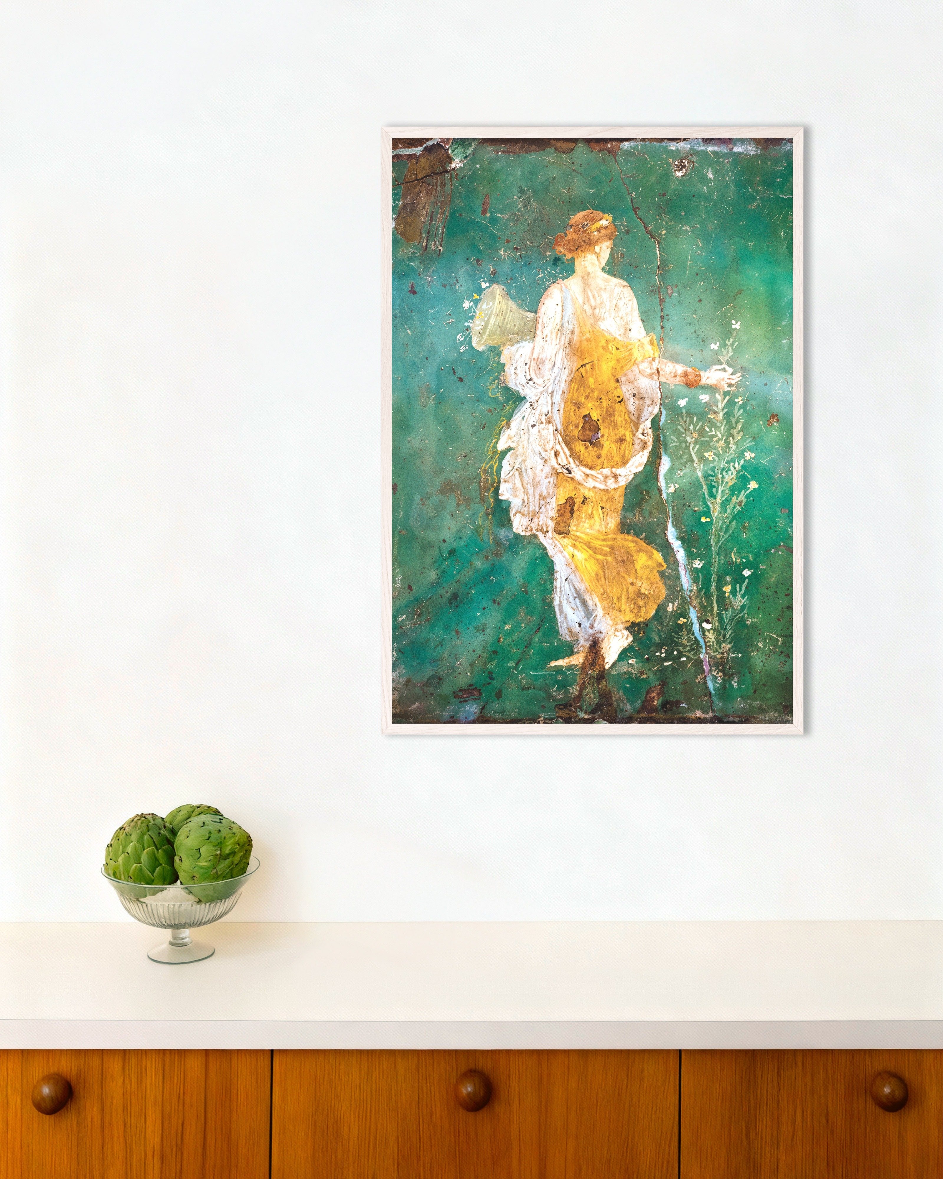 Poster of Flora Wall Fresco – Stabiae - Ancient Roman Painting Poster, with white wooden frame