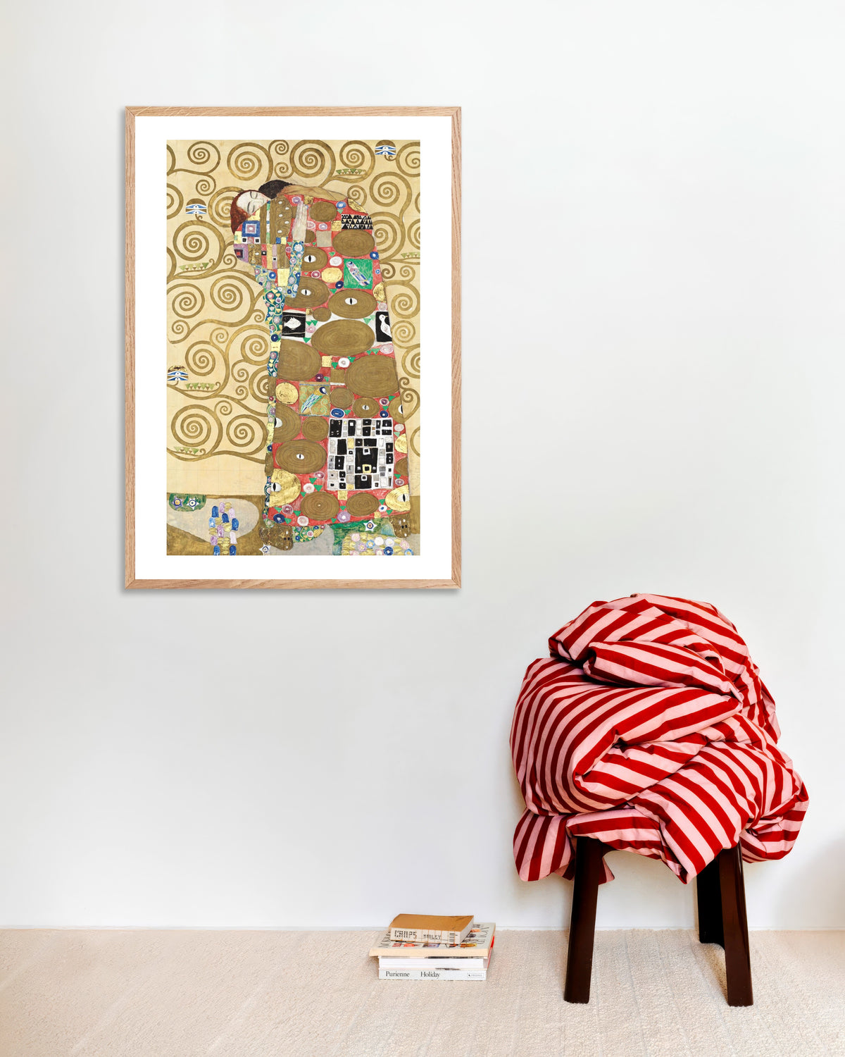Poster of Fulfillment, Stoclet Frieze (1910–1911) by Gustav Klimt, with natural wooden frame
