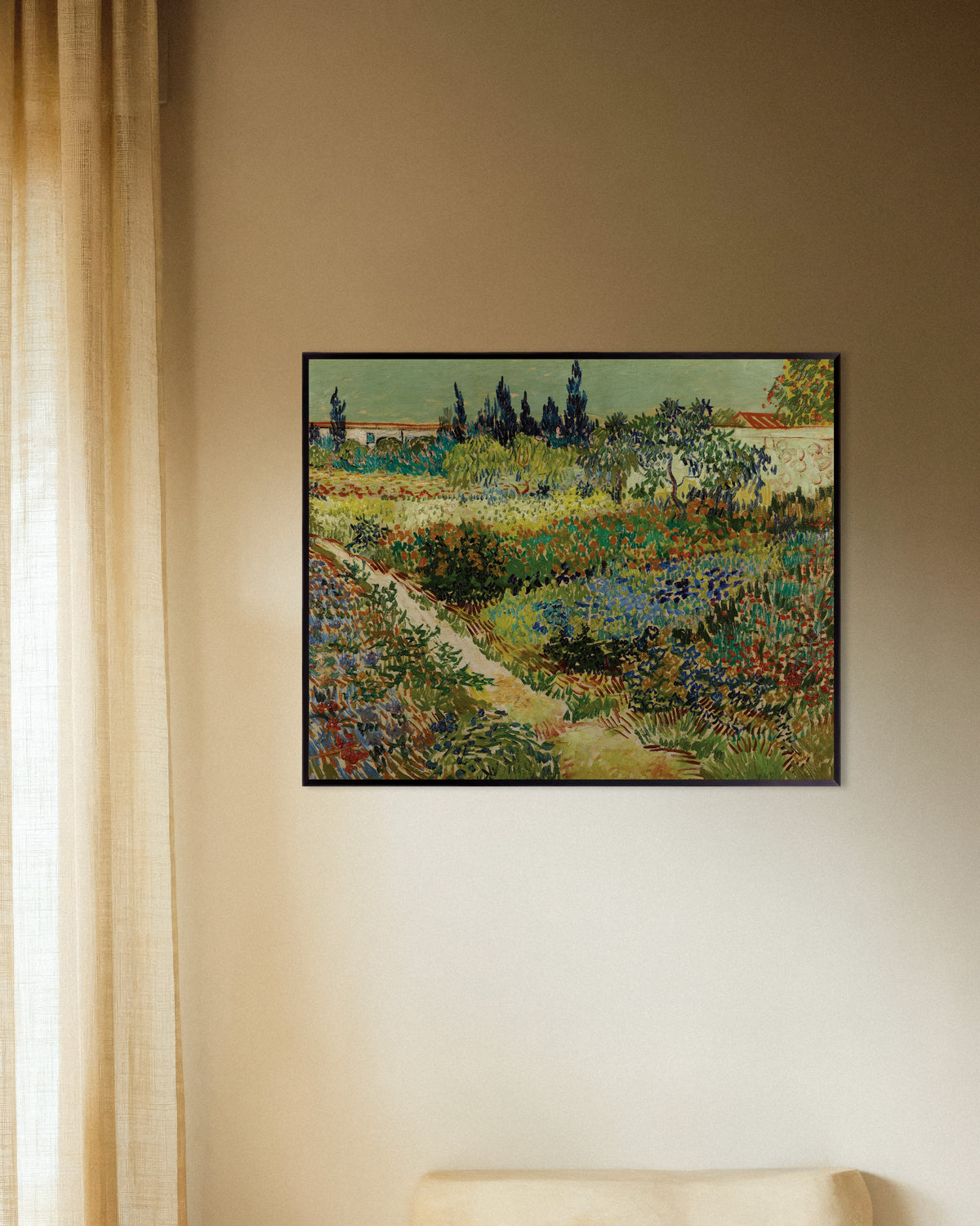 Poster of Garden at Arles (1888) by Vincent van Gogh, with metal frame