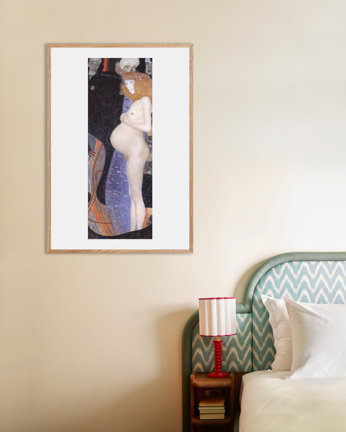 Poster of Hope I (1903) by Gustav Klimt, with natural wooden frame