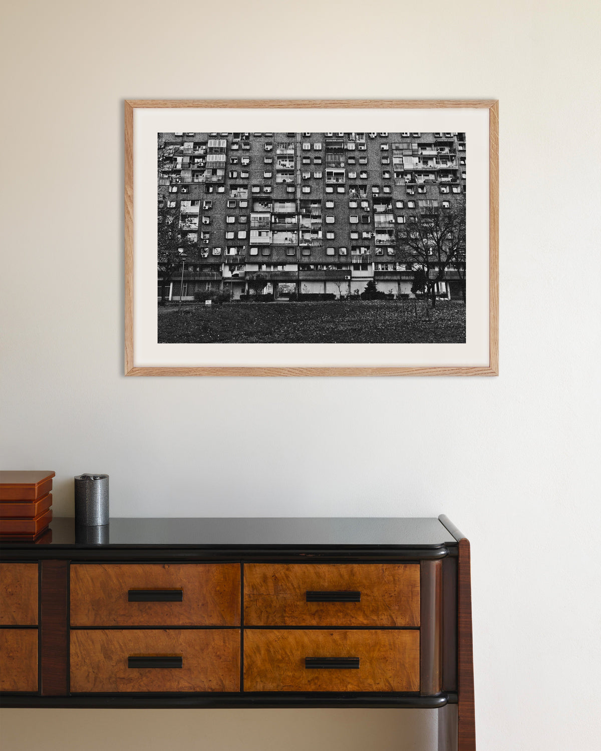 Poster of Housing Estate in Autumn, with natural wooden frame