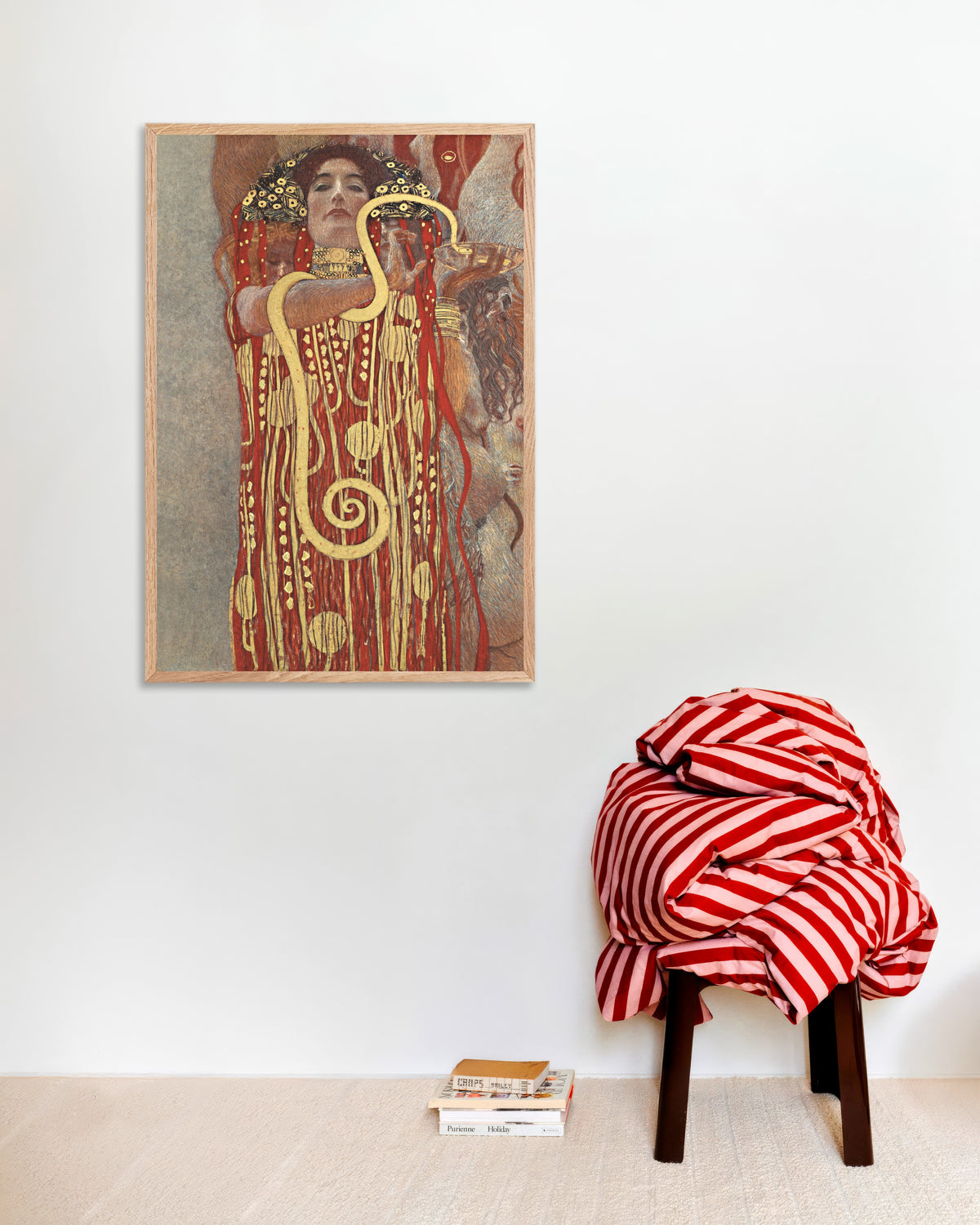 Poster of Hygieia, Detail of Medicine (1907) by Gustav Klimt, with natural wooden frame