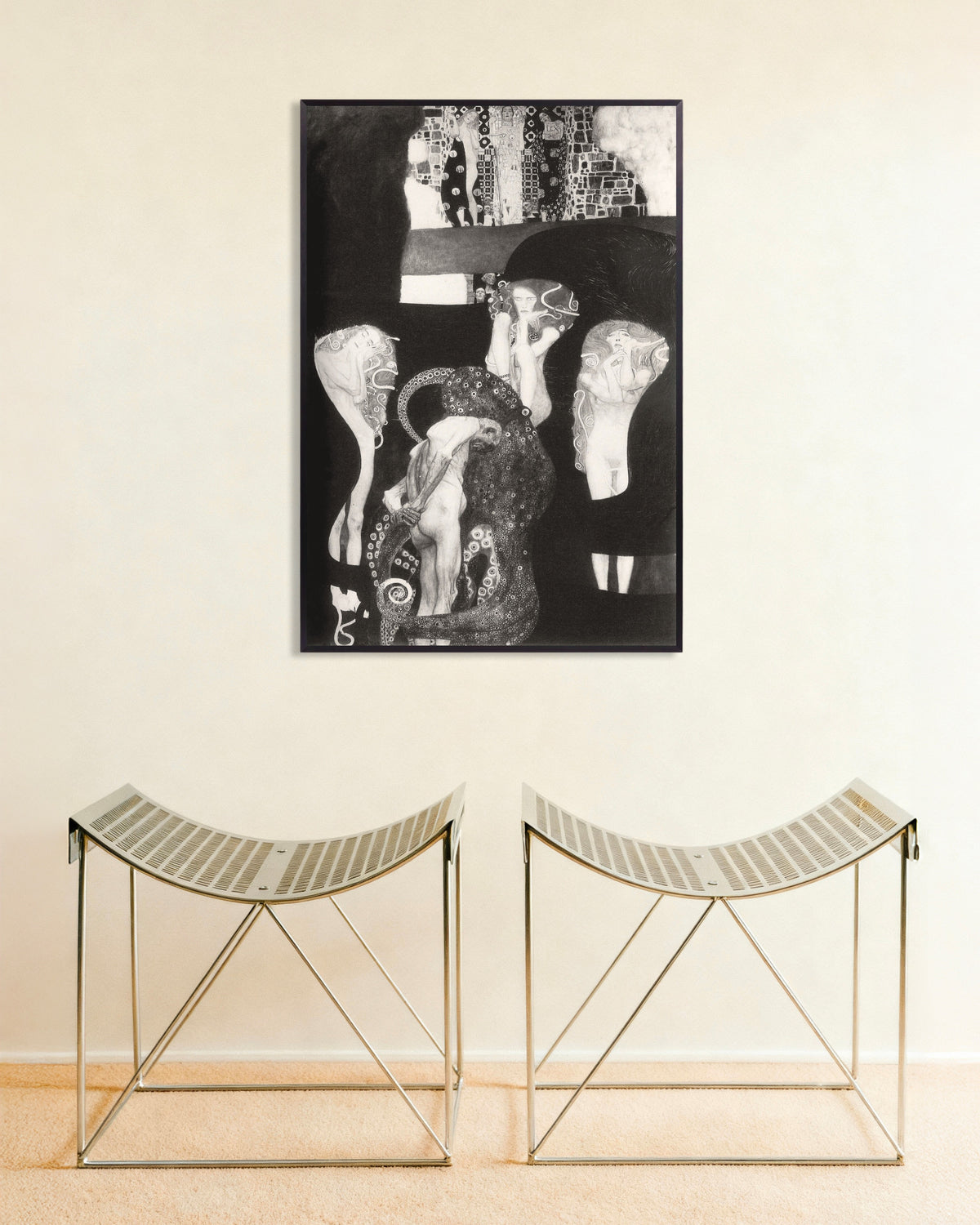 Poster of Jurisprudence (1907) by Gustav Klimt, with metal frame