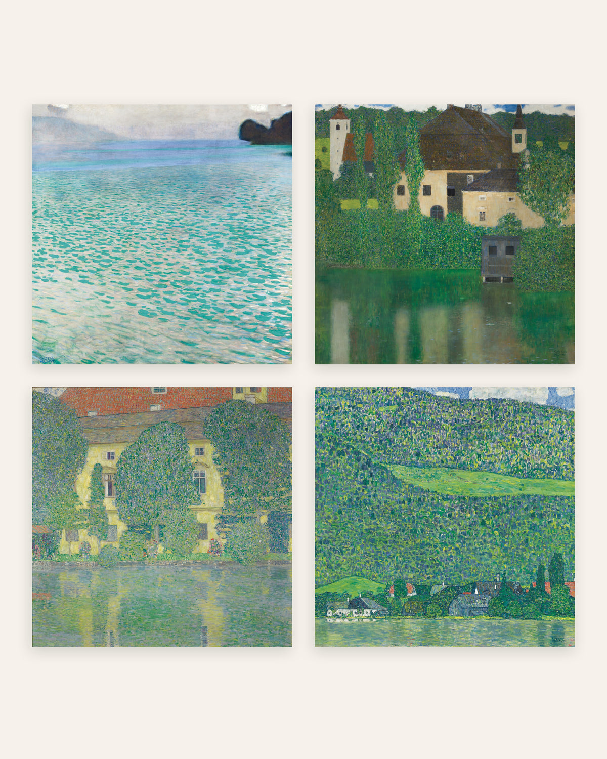 Klimt Attersee Prints Set of 4 – Lake, Water Castle, Schloss Kammer & Litzlberg, prints without frame