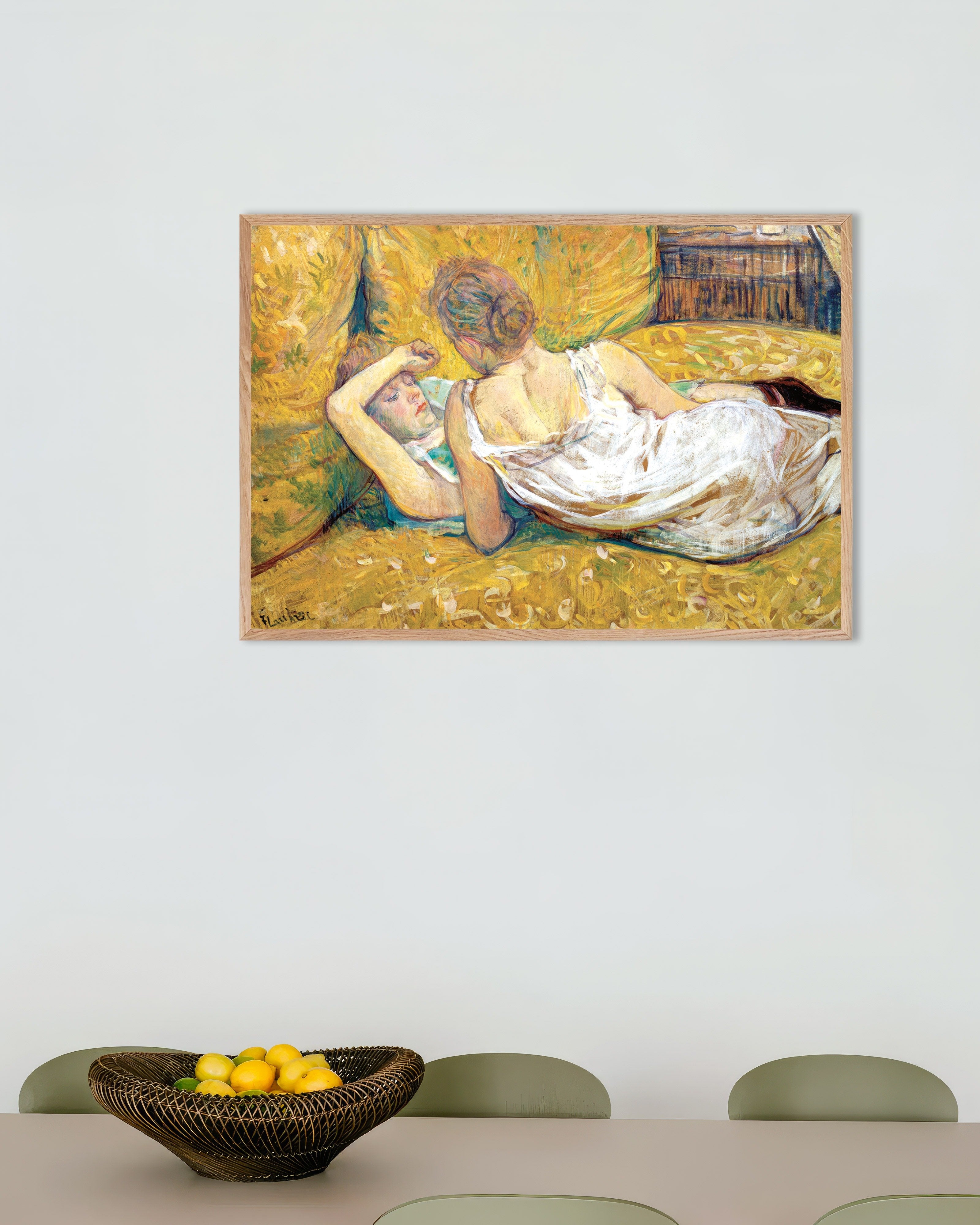 Poster of L'abandon (les deux amies) (1895) by Henri de Toulouse-Lautrec, with natural wooden frame