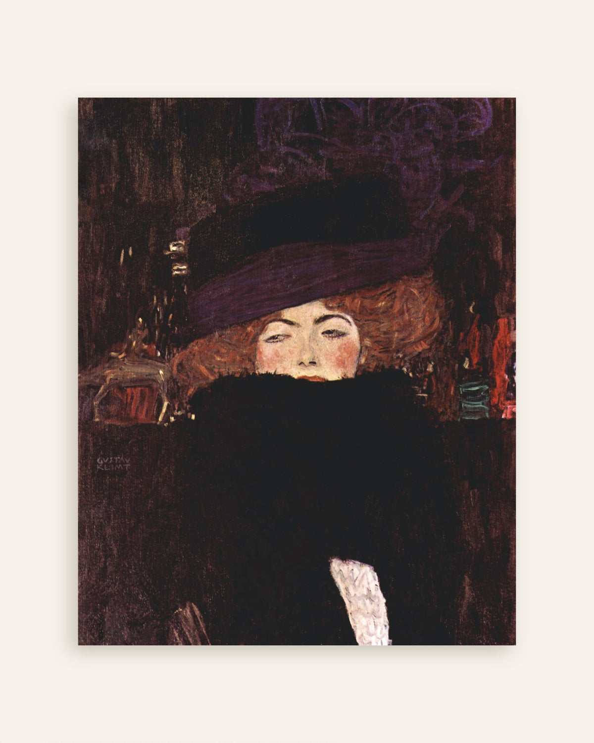 Poster of Lady with Hat and Feather Boa (1909) by Gustav Klimt, thumbnail