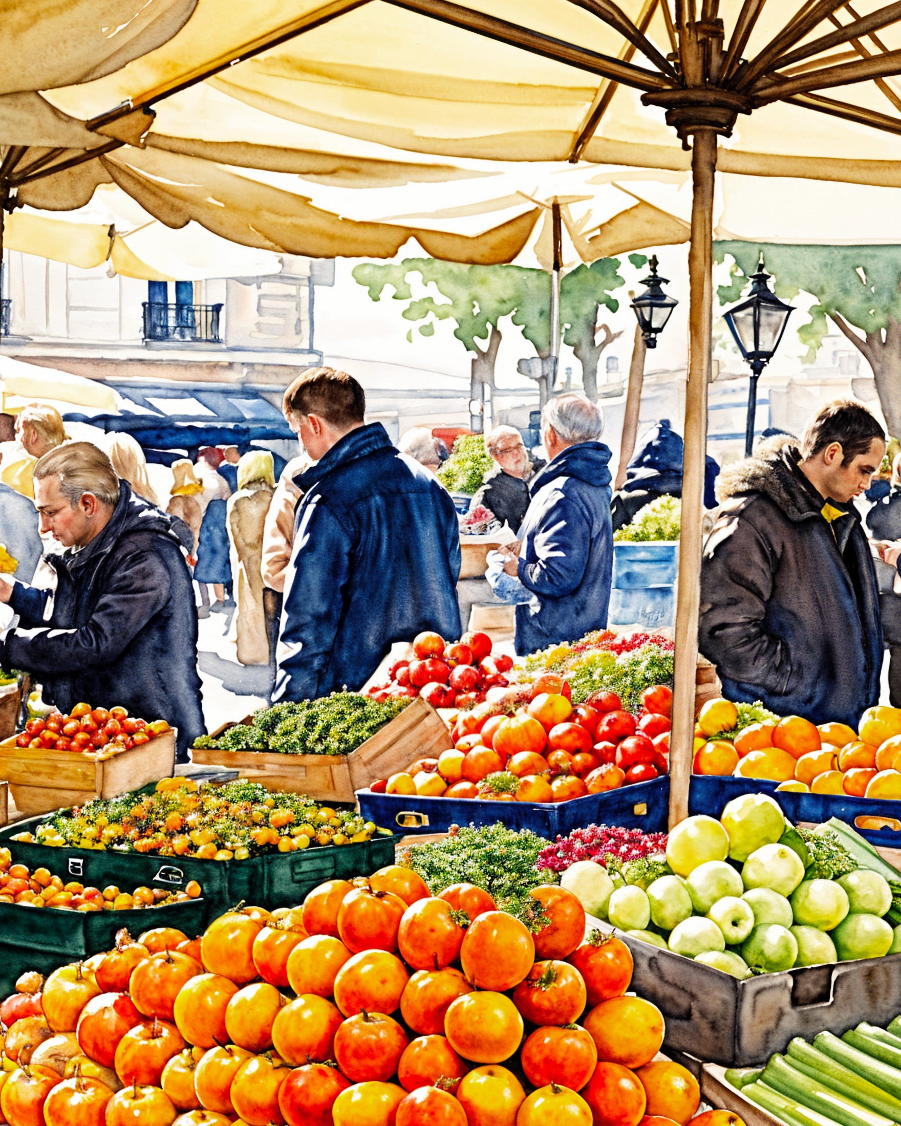Watercolour print of a Paris market scene – Poster