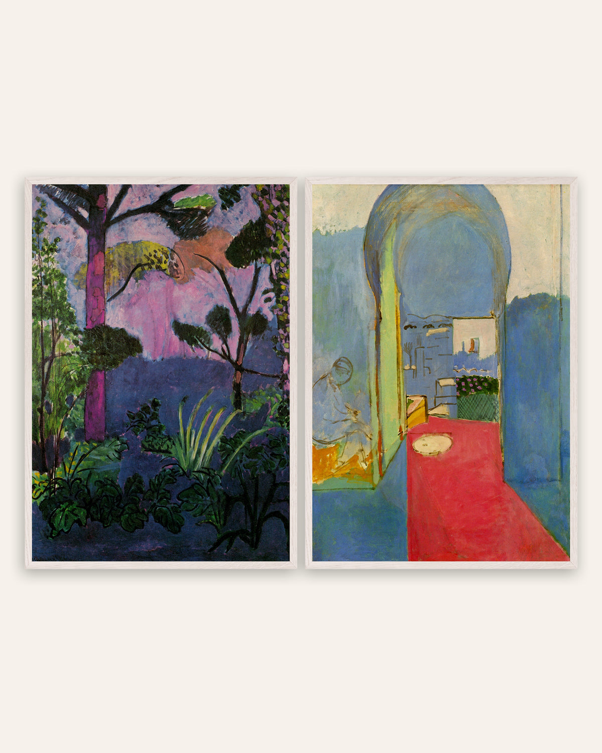Matisse Morocco Prints Set of 2 – Moroccan Landscape & Entrance to the Kasbah, prints in white oak frames