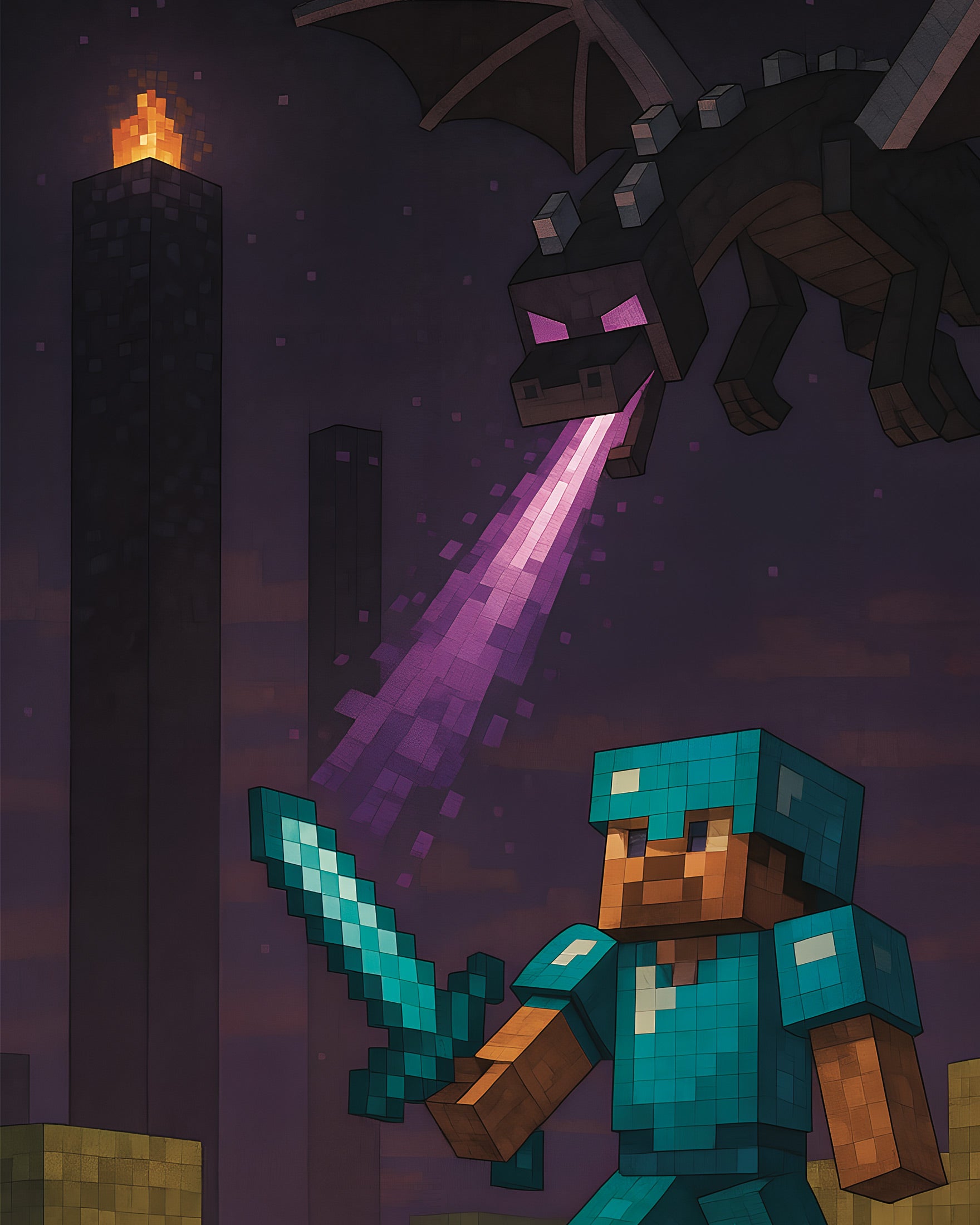 Minecraft Ender Dragon Battle – knight vs. dragon poster