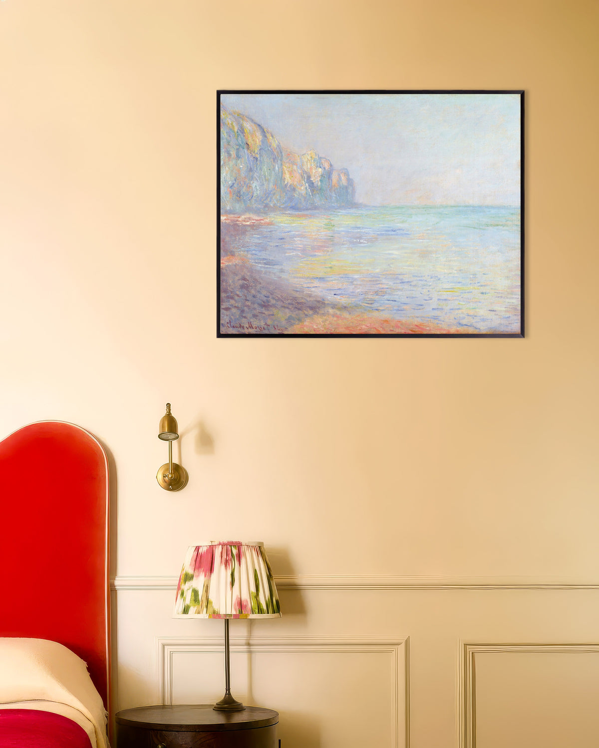Poster of Misty Morning at Pourville (1882) by Claude Monet, with metal frame