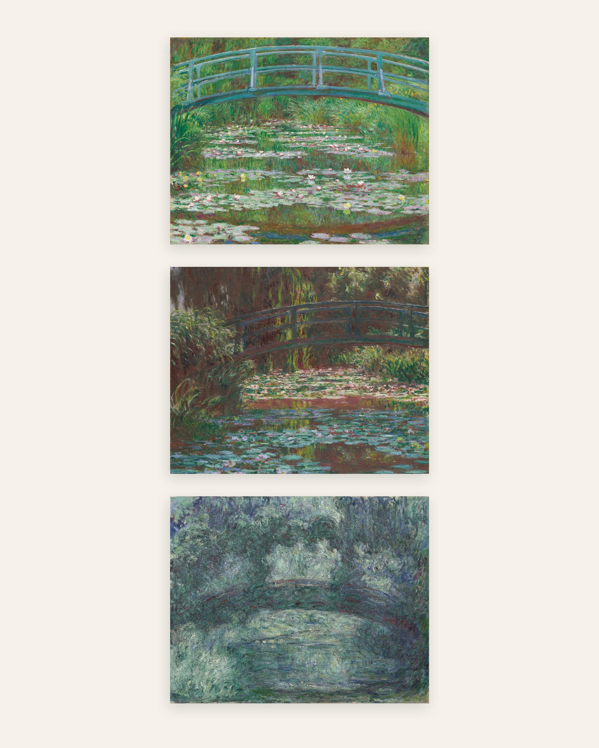 Monet Japanese Bridge Prints Set of 3 – Giverny, 1899 to 1924, prints without frame