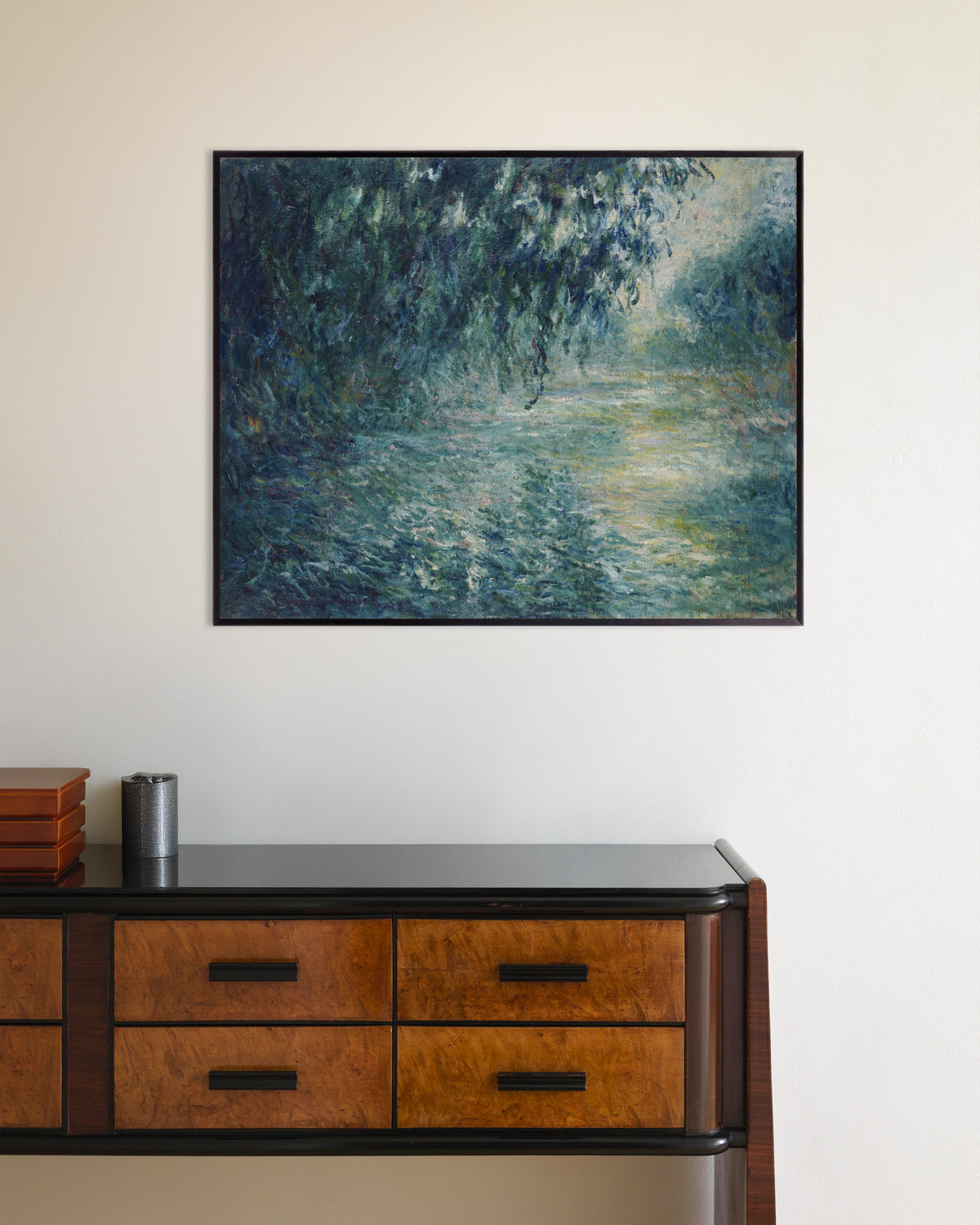 Poster of Morning on the Seine (1898) by Claude Monet, with metal frame