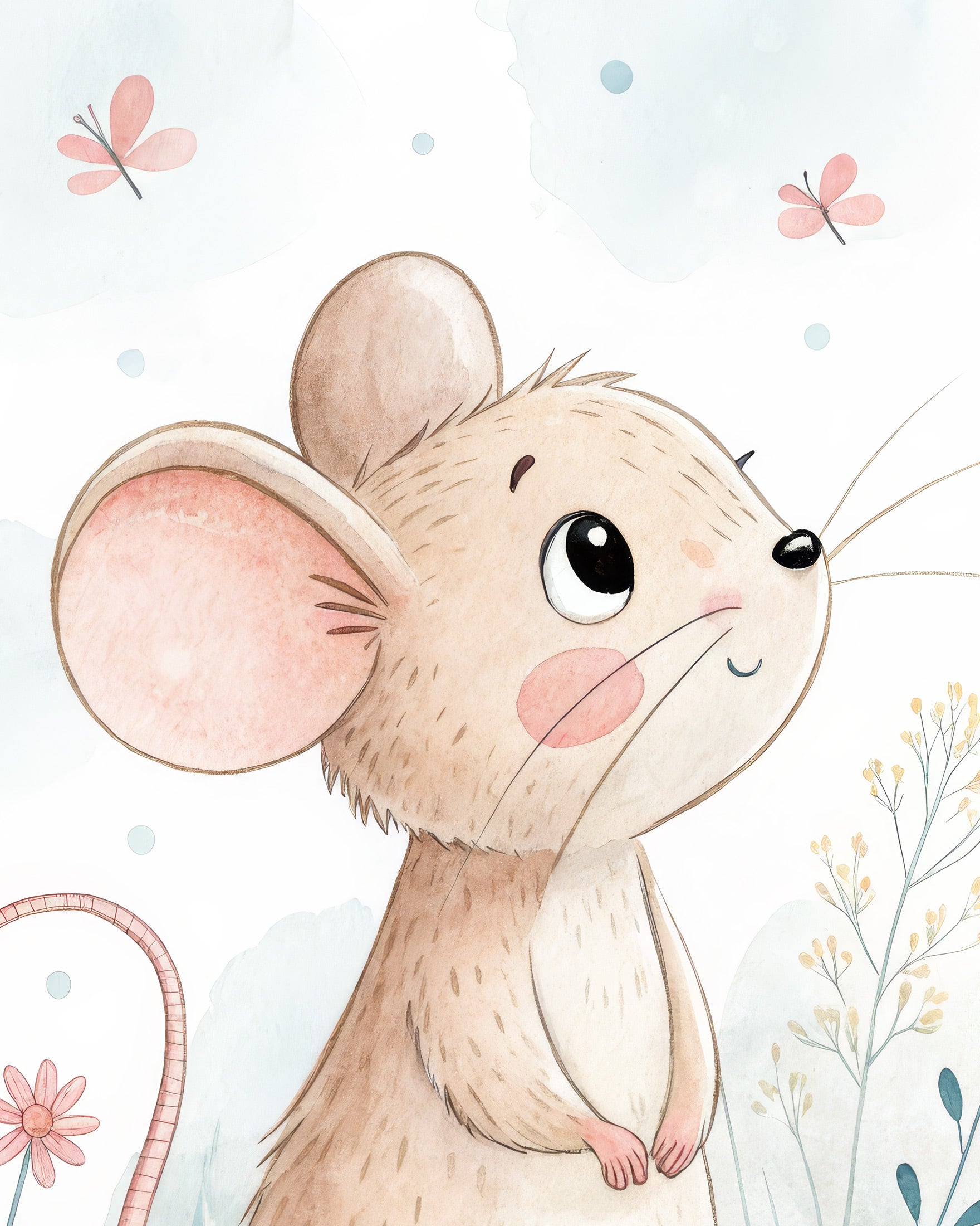 Mouse Poster - Cute Nursery Wall Art with Flowers