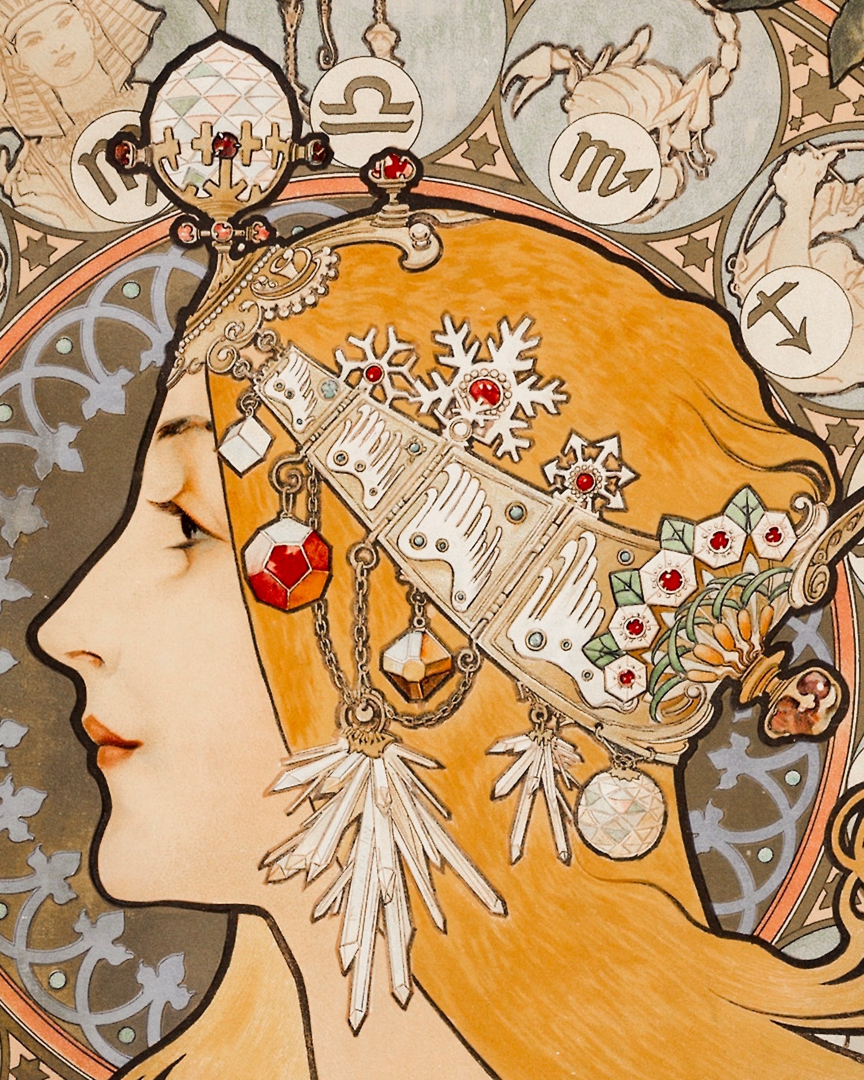 Alfons Mucha, Zodiaque or La Plume (circa 1896–1897) – Art Print