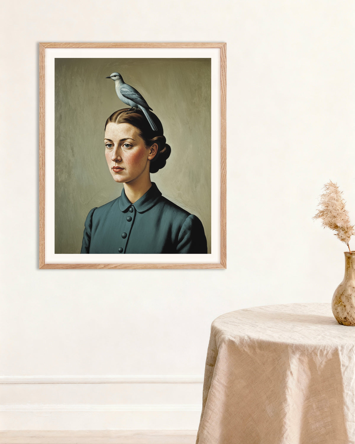 My Thought Is a Bird poster in a natural oak frame