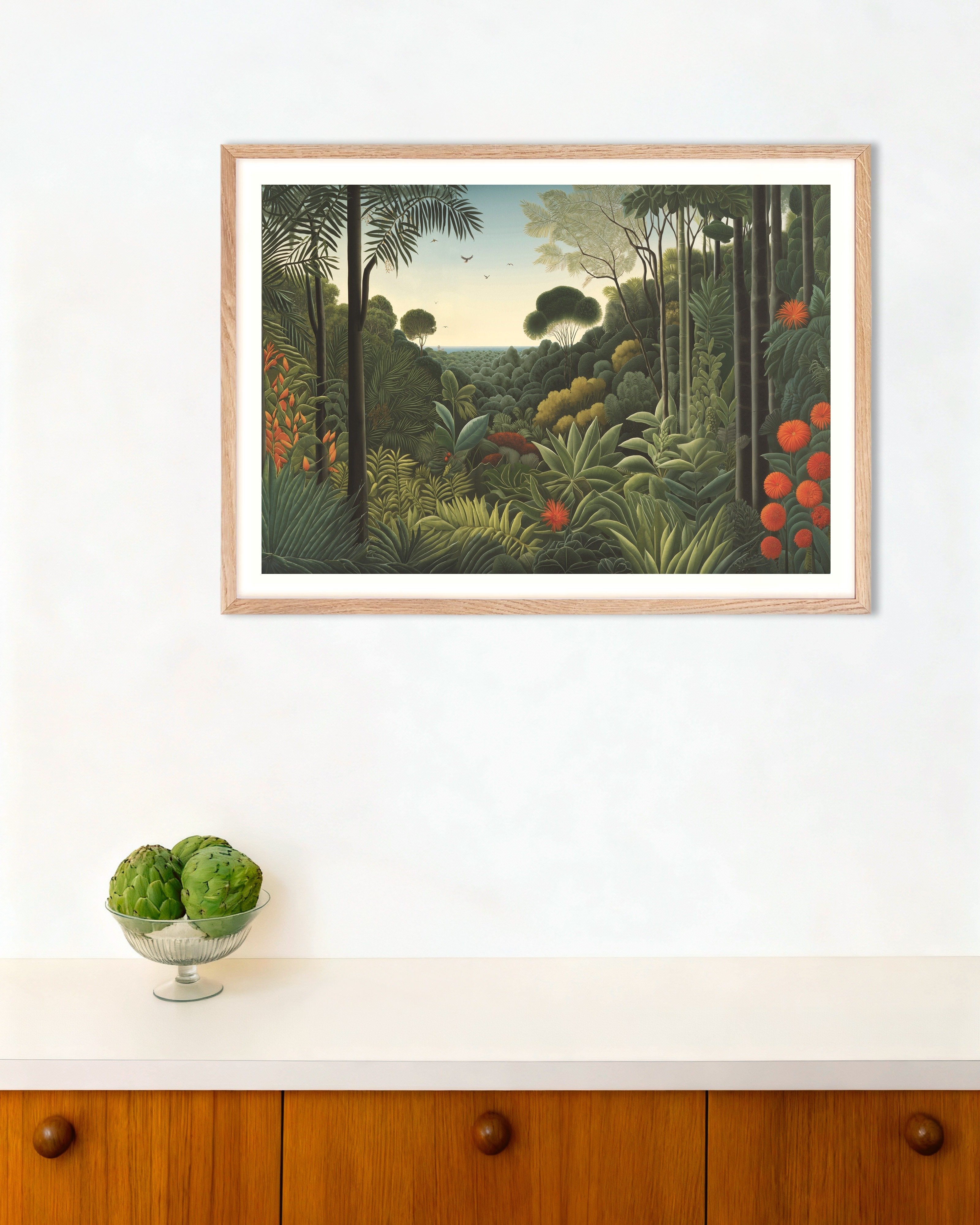 Poster of Naive art poster, Jungle, with natural wooden frame