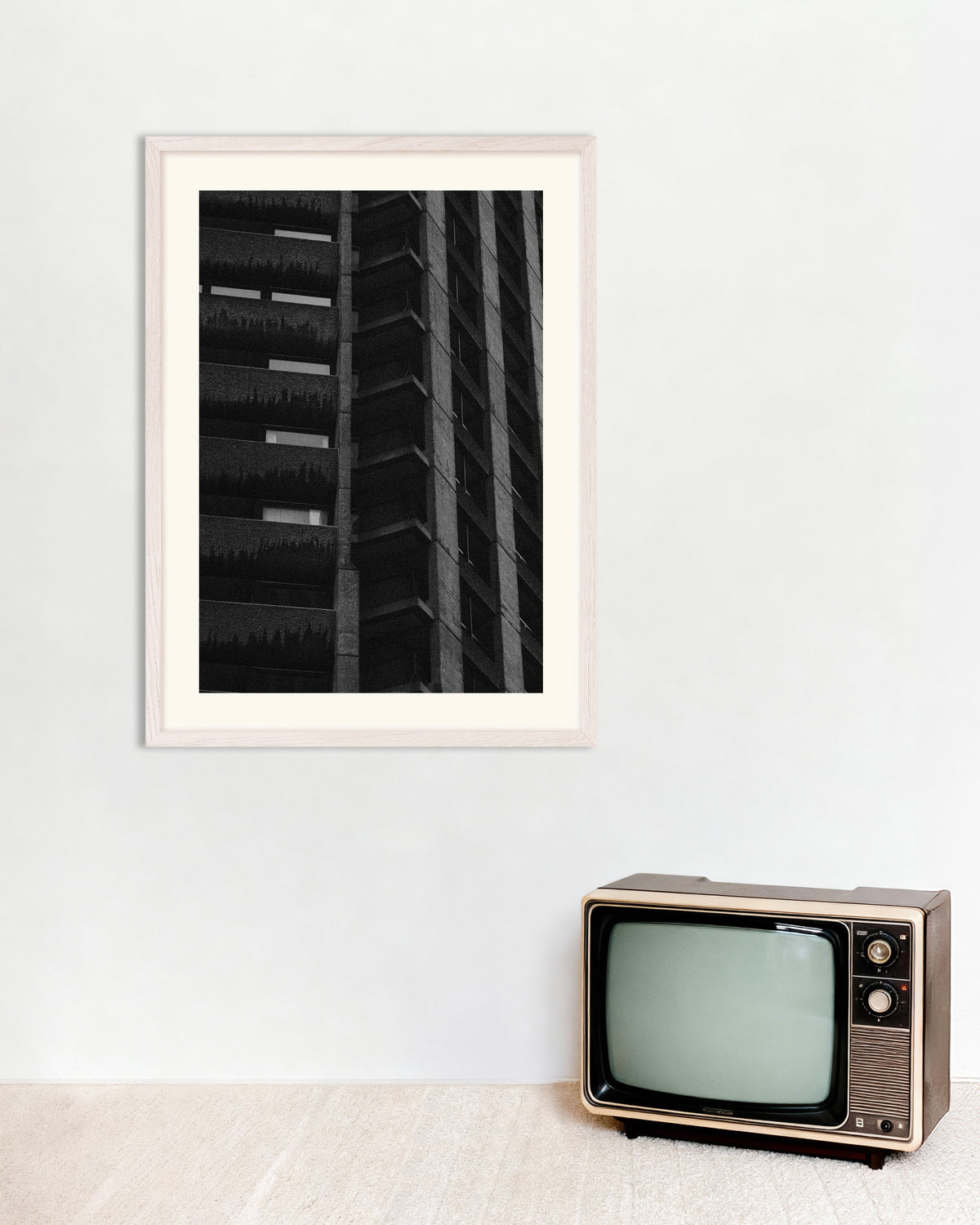 Poster of Night Facade With Hanging Plants, with white wooden frame