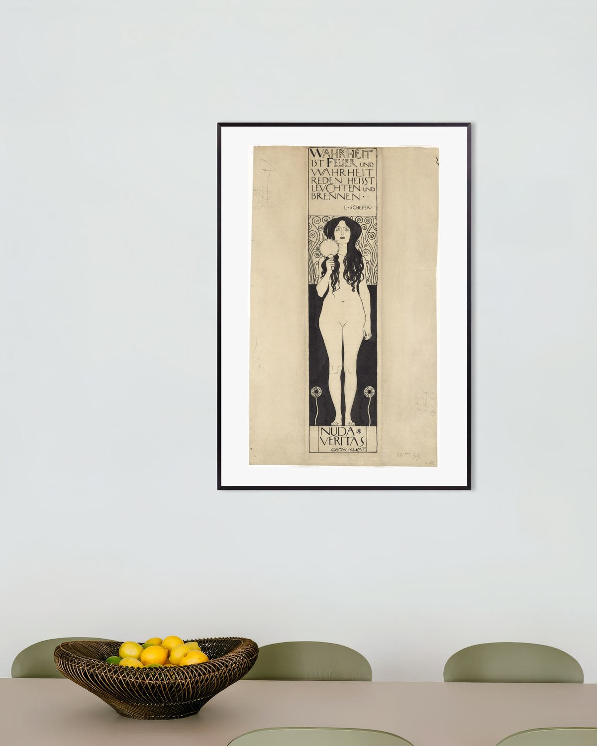 Poster of Nuda Veritas (1898) by Gustav Klimt, with metal frame