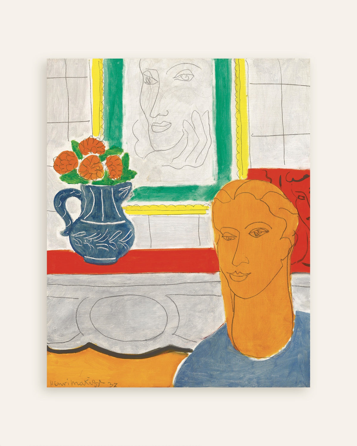 Poster of Ochre Head (Figure and Bouquet) (1937) by Henri Matisse, thumbnail