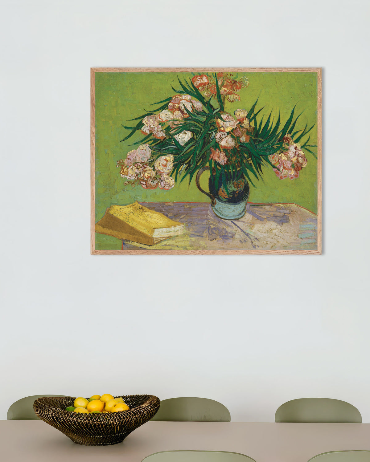 Poster of Oleanders (1888) by Vincent van Gogh, with natural wooden frame