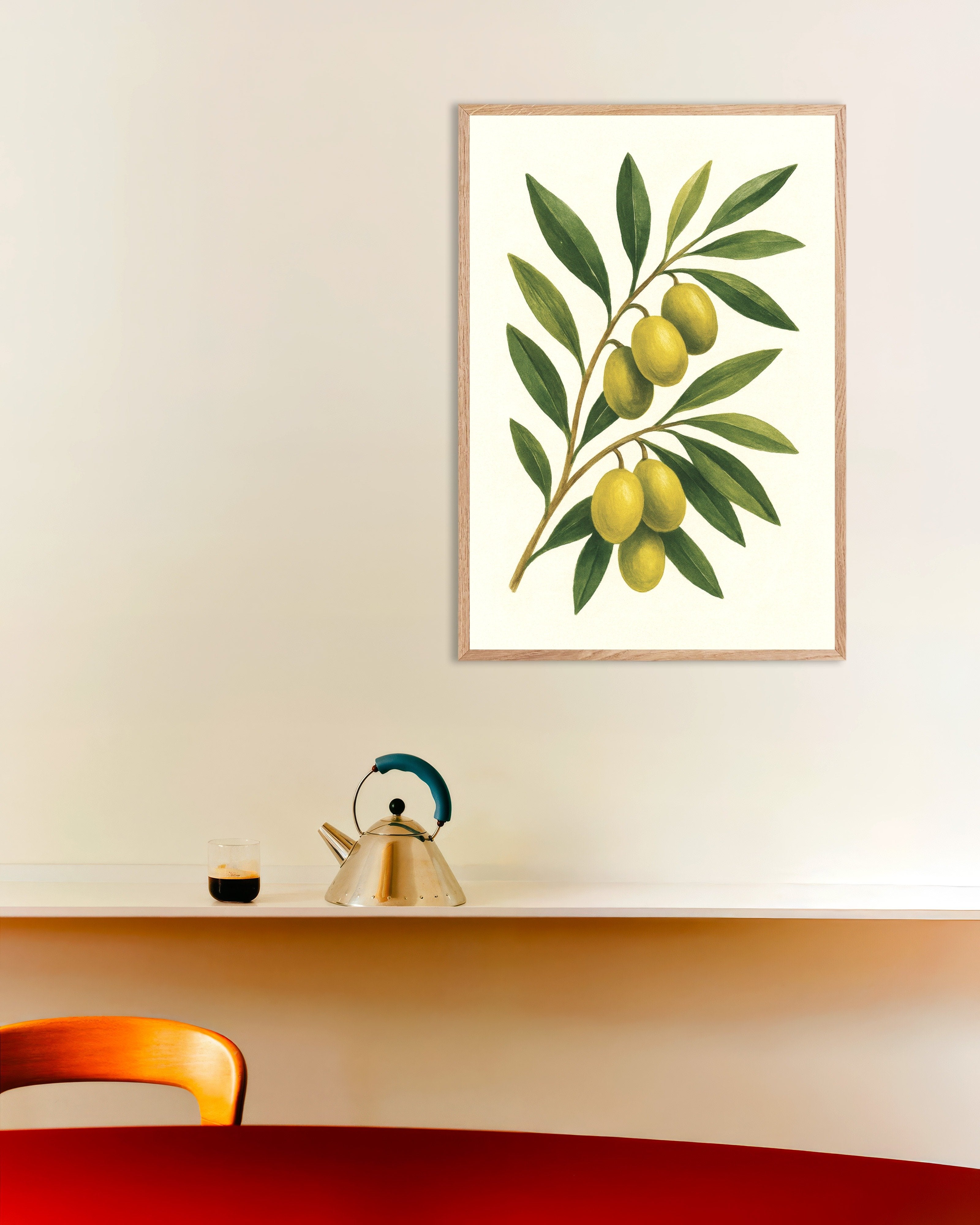 Poster of Olive branch wall art print, with natural wooden frame