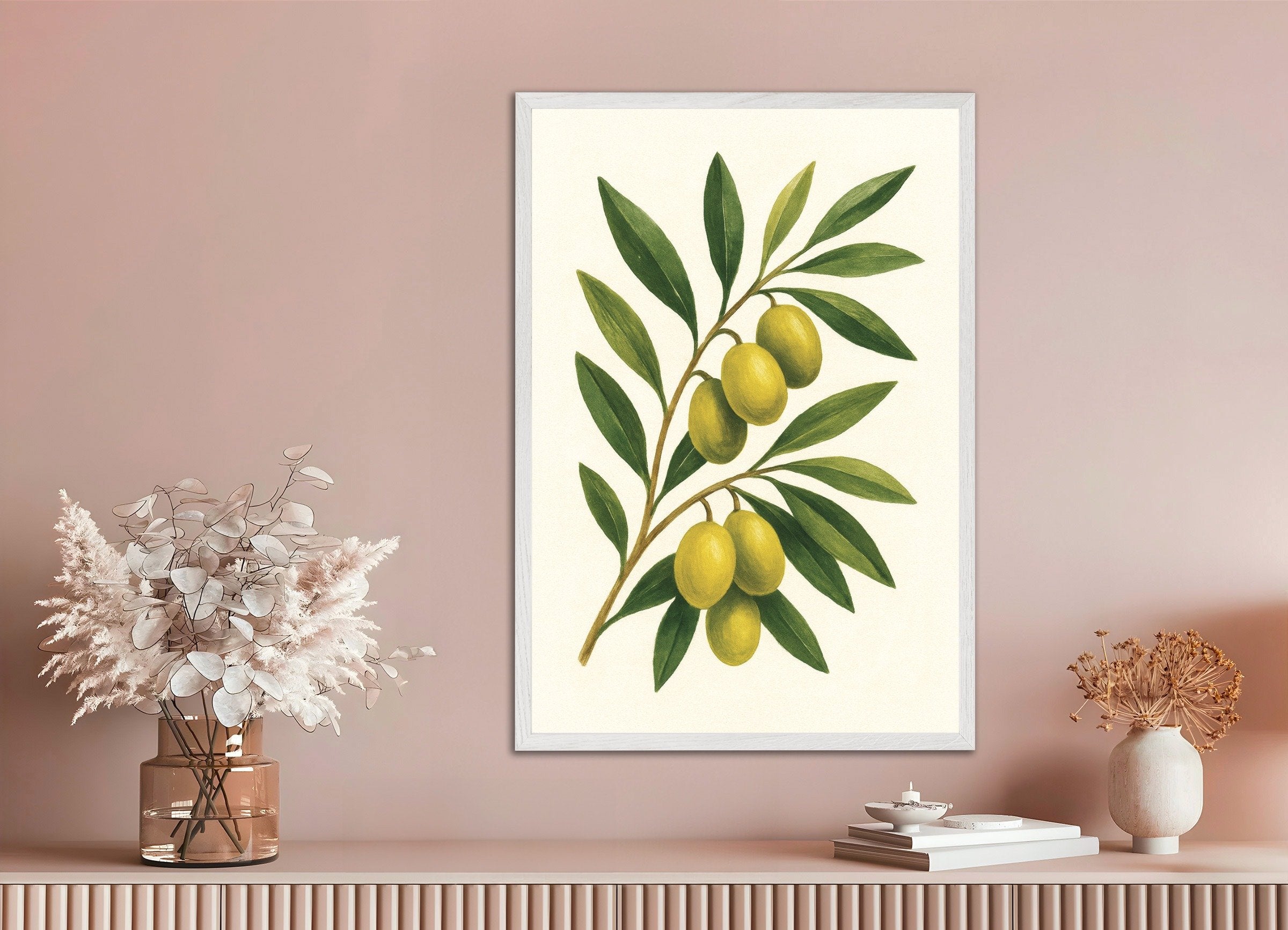 Poster of Olive branch wall art print, with white wooden frame