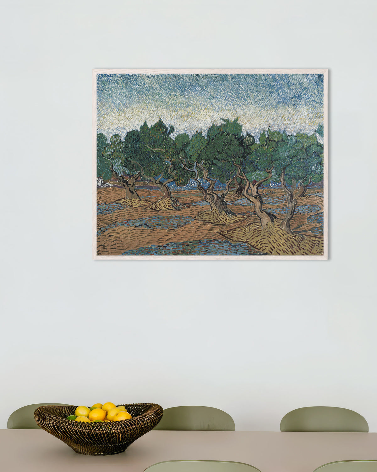 Poster of Olive Grove (1889) by Vincent van Gogh, with white wooden frame