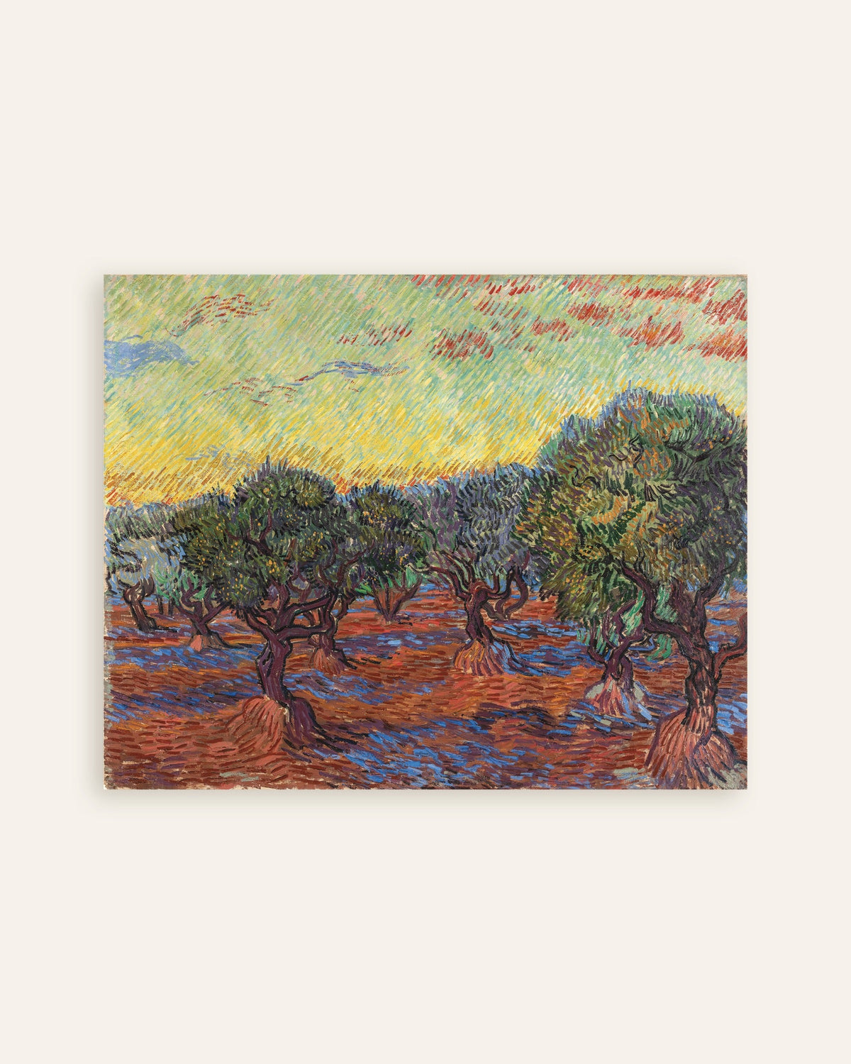 Poster of Olive Grove with Orange Sky (1889) by Vincent van Gogh, thumbnail