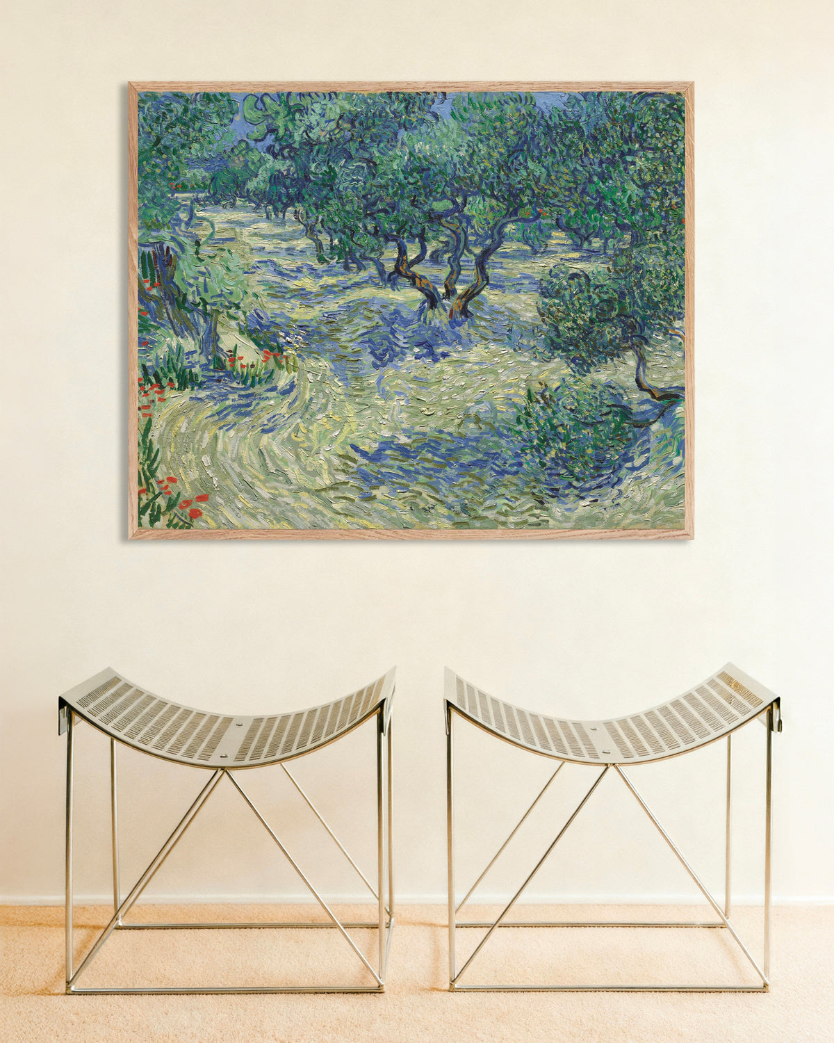 Poster of Olive Orchard (1889) by Vincent van Gogh, with natural wooden frame