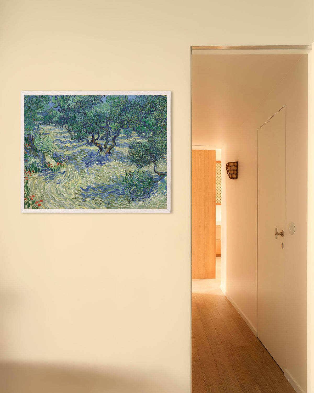 Poster of Olive Orchard (1889) by Vincent van Gogh, with white wooden frame