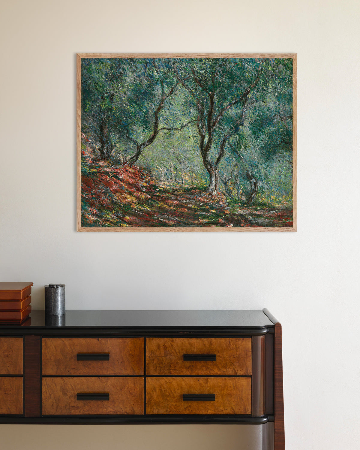 Poster of Olive Trees in the Moreno Garden (1884) by Claude Monet, with natural wooden frame