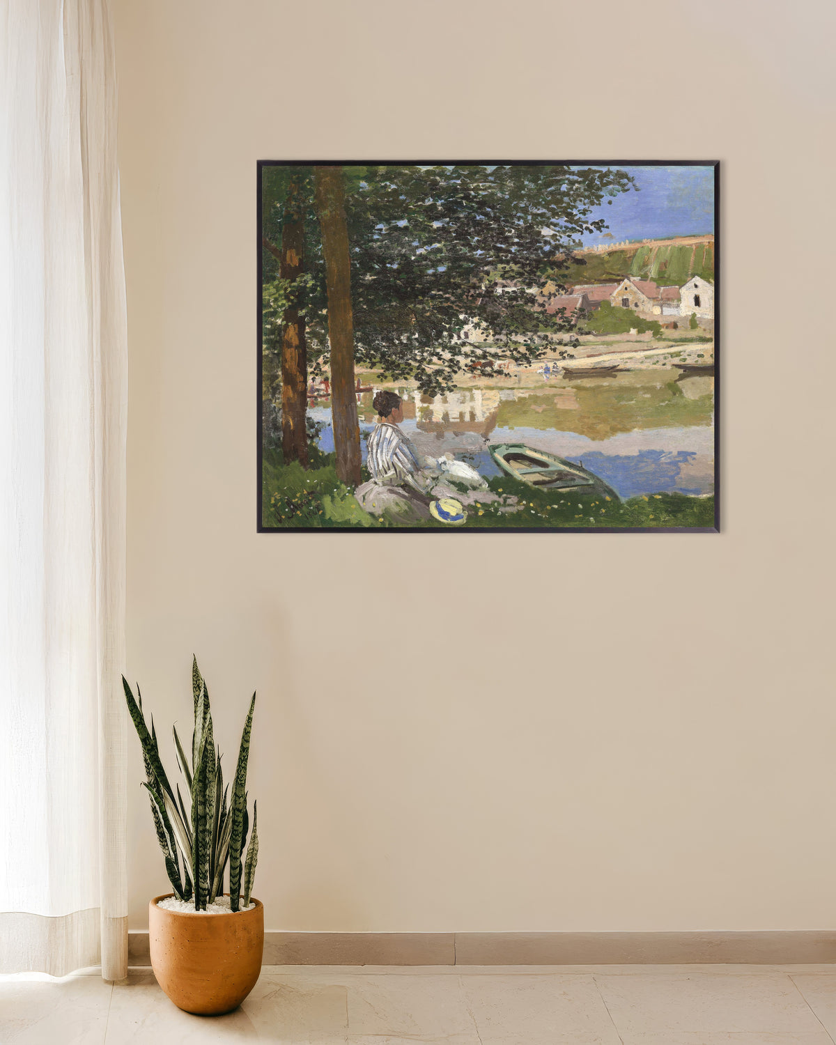 Poster of On the Bank of the Seine, Bennecourt (1868) by Claude Monet, with metal frame