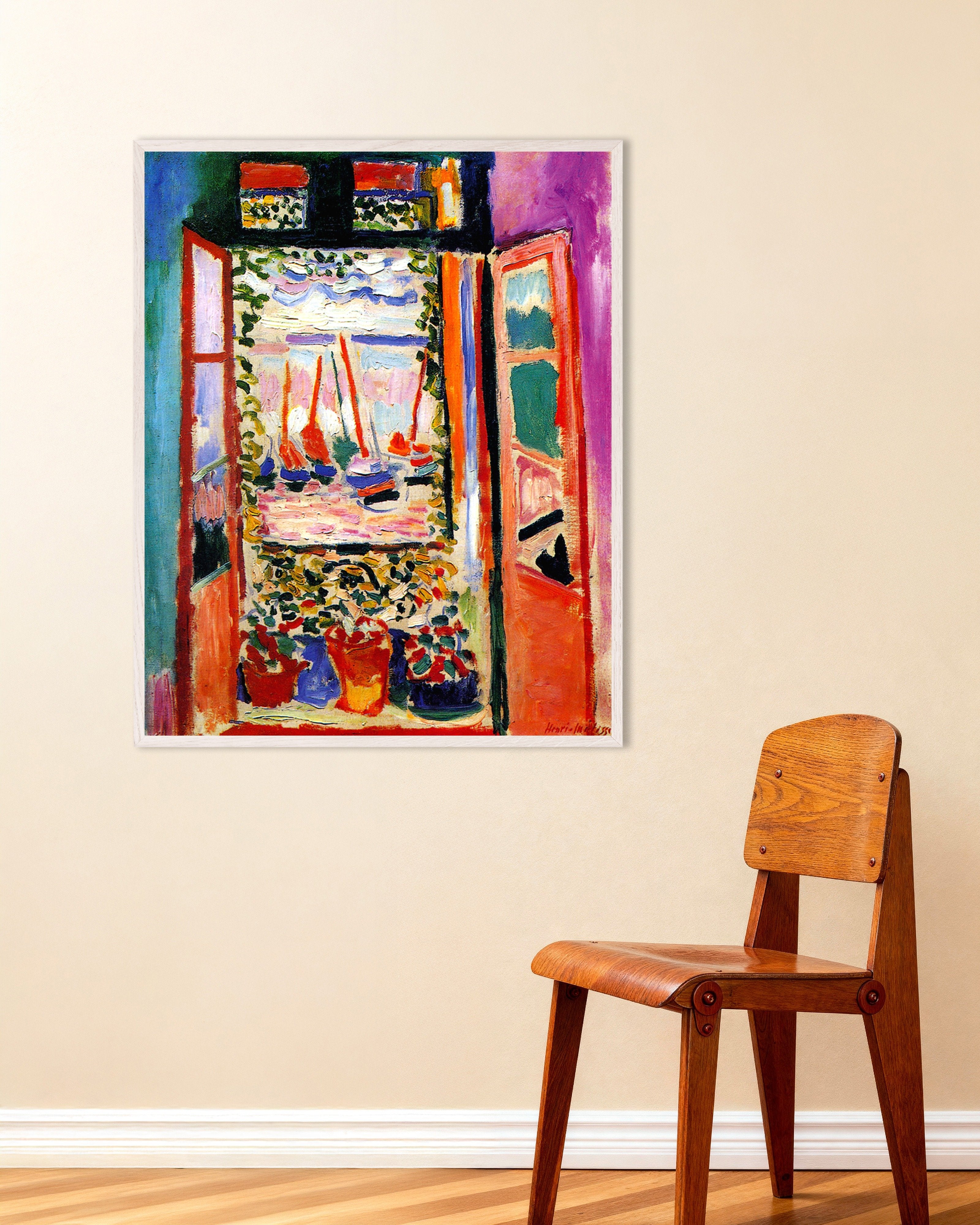 Poster of Open window, Collioure by Henri Matisse, with white wooden frame
