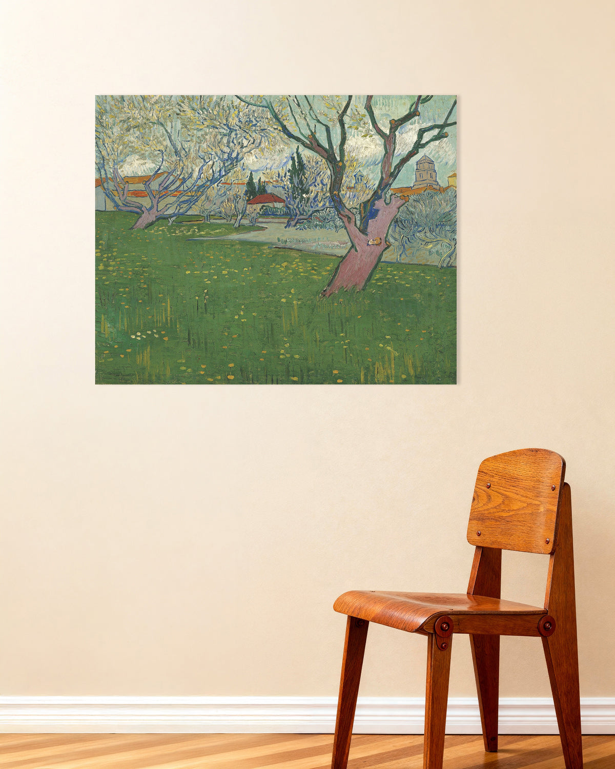 Poster of Orchard in Blossom with a View of Arles (1889) by Vincent van Gogh